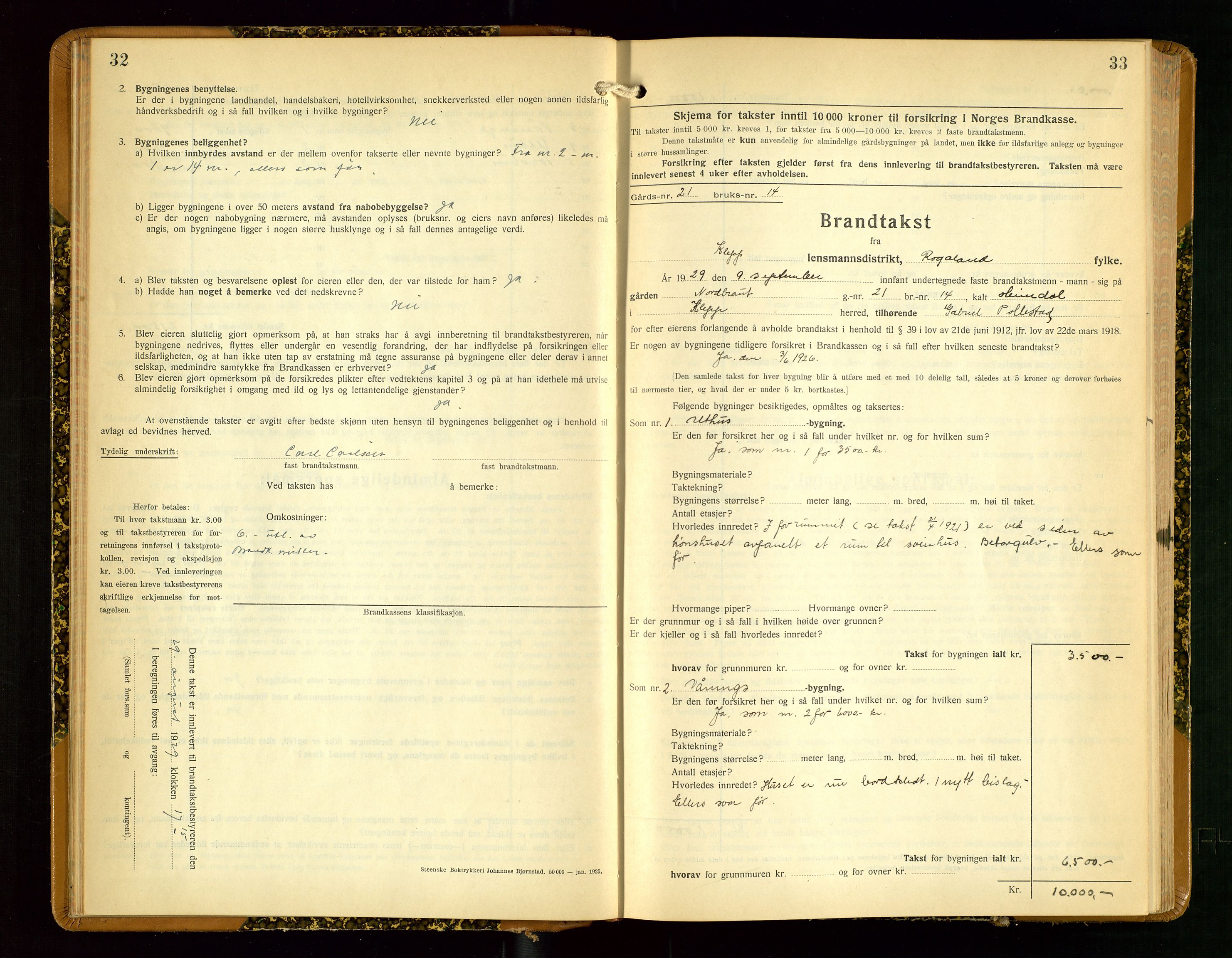Klepp lensmannskontor, AV/SAST-A-100163/Goc/L0012: "Brandtakstprotokoll" m/register, 1929-1933, s. 32-33