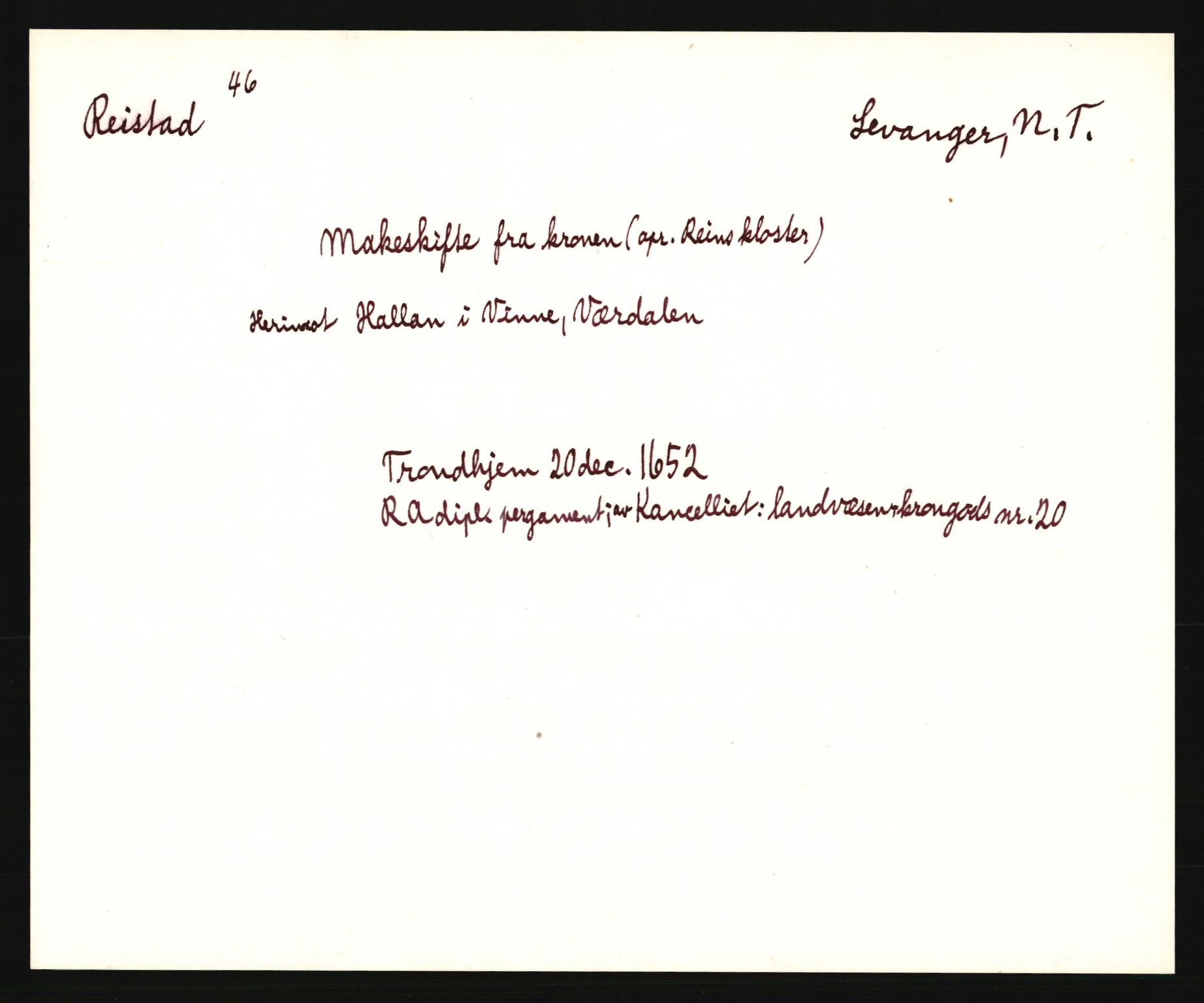 Riksarkivets diplomsamling, AV/RA-EA-5965/F35/F35e/L0033: Registreringssedler Nord-Trøndelag, 1400-1700, s. 49