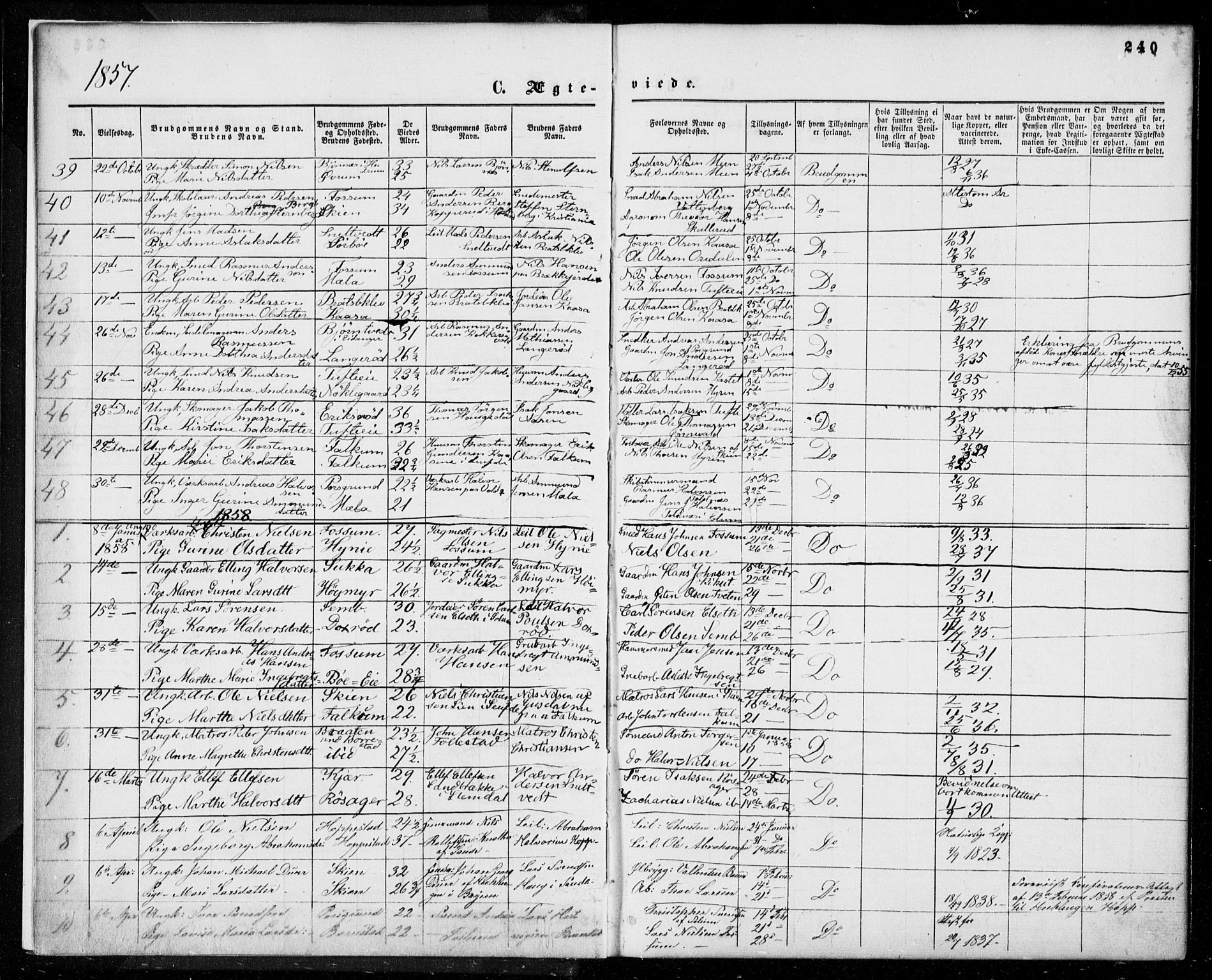Gjerpen kirkebøker, AV/SAKO-A-265/F/Fa/L0008b: Ministerialbok nr. I 8B, 1857-1871, s. 240