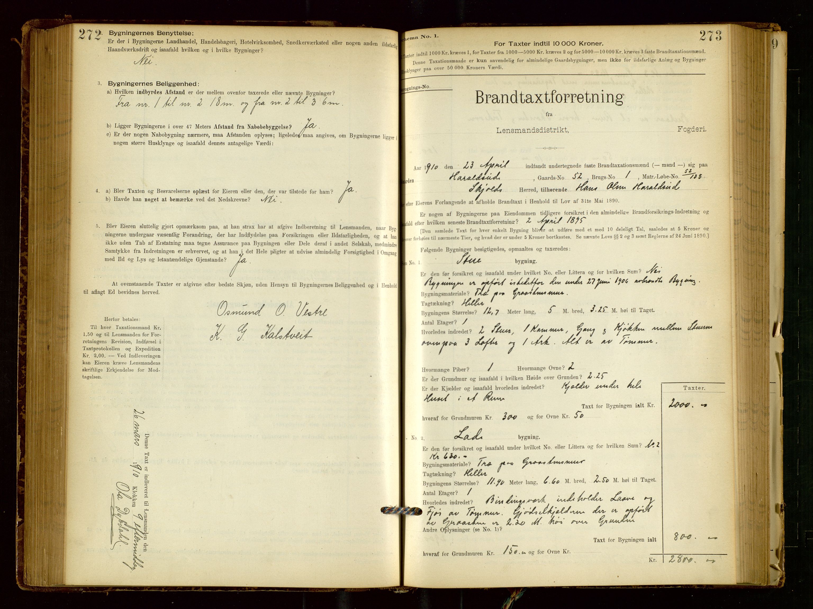 Skjold lensmannskontor, AV/SAST-A-100182/Gob/L0001: "Brandtaxationsprotokol for Skjold Lensmandsdistrikt Ryfylke Fogderi", 1894-1939, s. 272-273