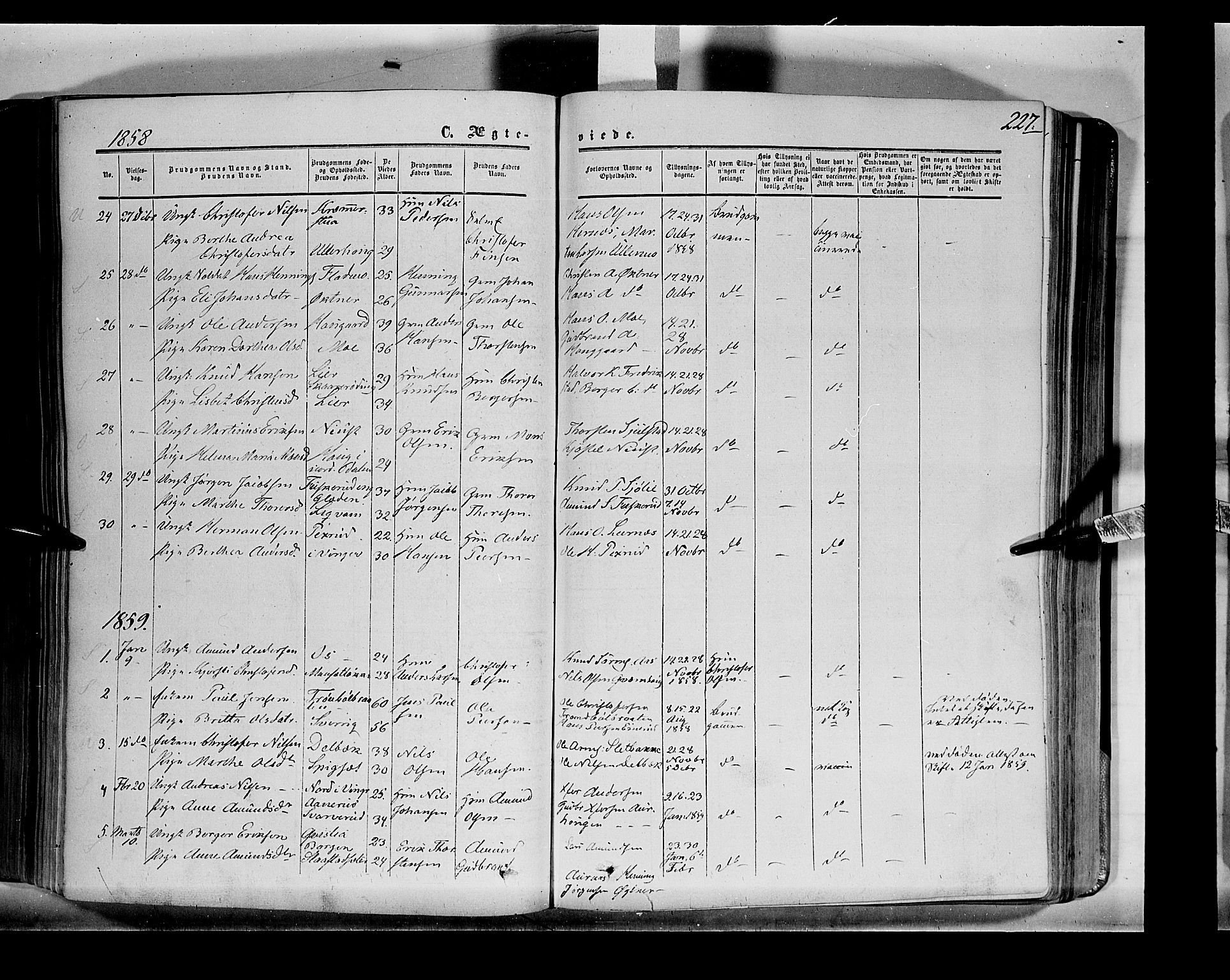 Sør-Odal prestekontor, AV/SAH-PREST-030/H/Ha/Haa/L0001: Ministerialbok nr. 1, 1849-1859, s. 227