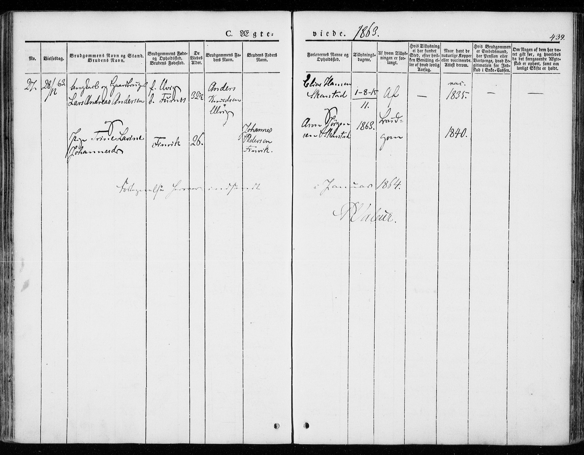 Ministerialprotokoller, klokkerbøker og fødselsregistre - Nordland, AV/SAT-A-1459/872/L1033: Ministerialbok nr. 872A08, 1840-1863, s. 439