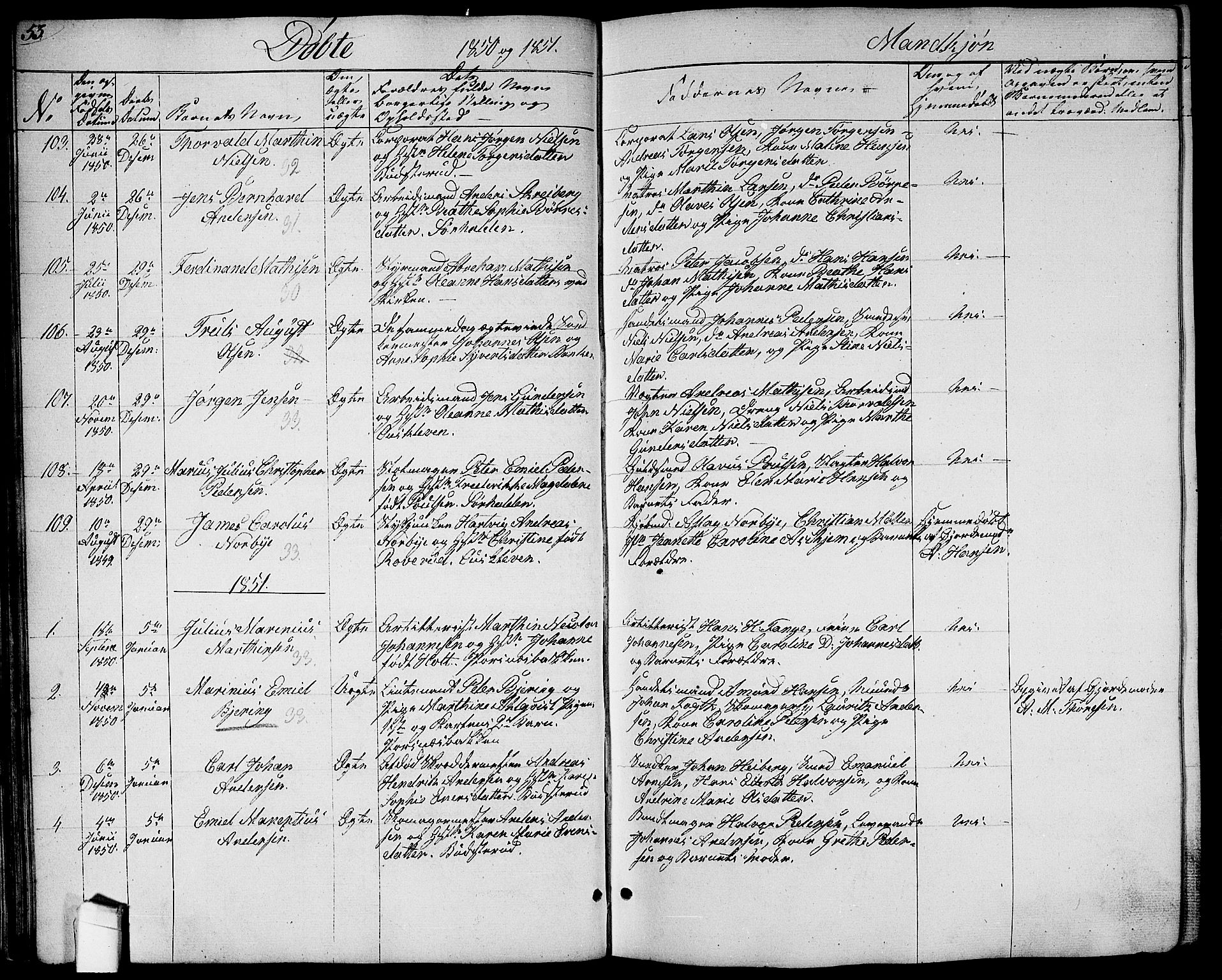Halden prestekontor Kirkebøker, AV/SAO-A-10909/G/Ga/L0004: Klokkerbok nr. 4, 1845-1854, s. 53
