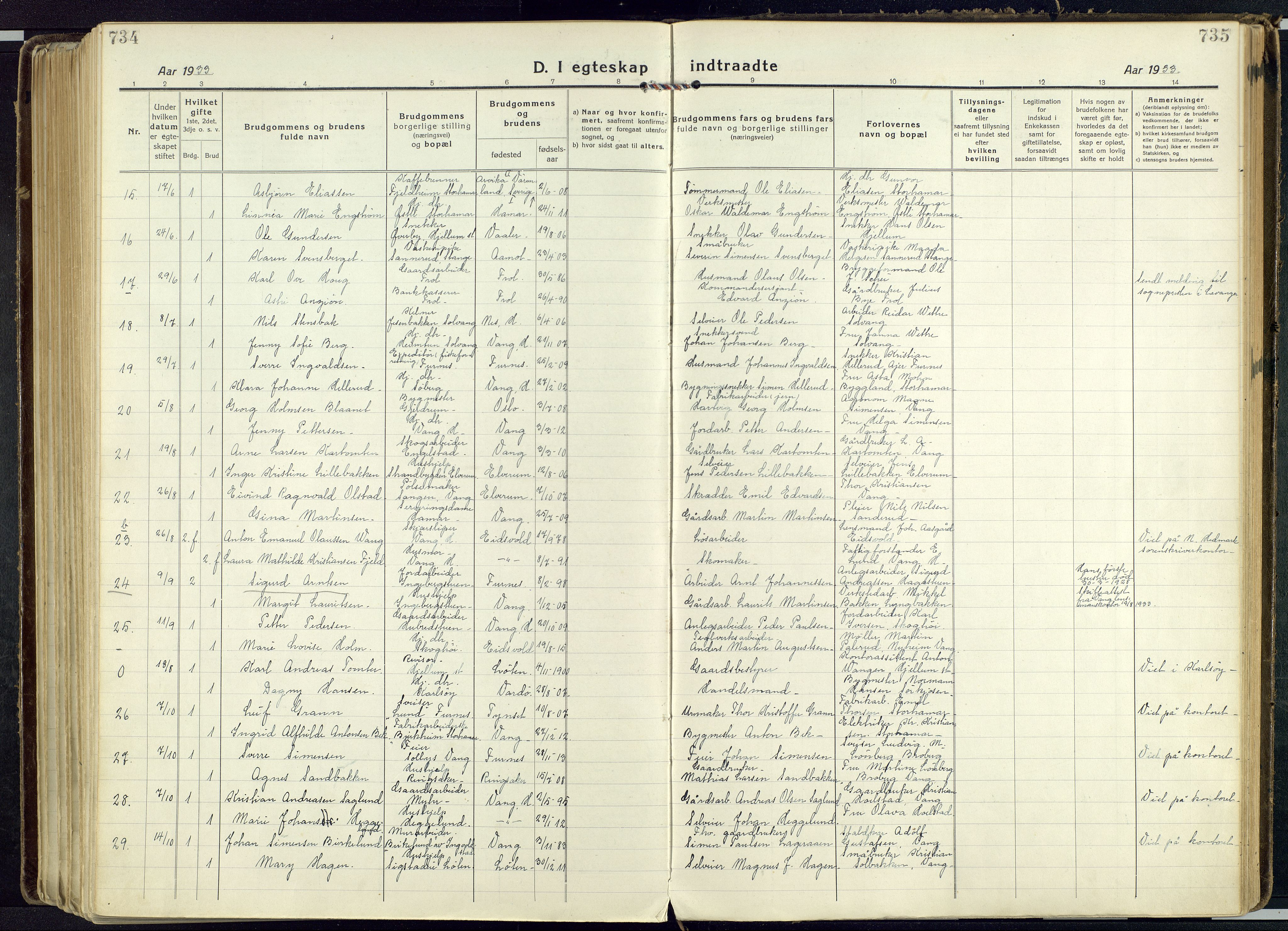 Vang prestekontor, Hedmark, AV/SAH-PREST-008/H/Ha/Haa/L0022: Ministerialbok nr. 22, 1918-1944, s. 734-735