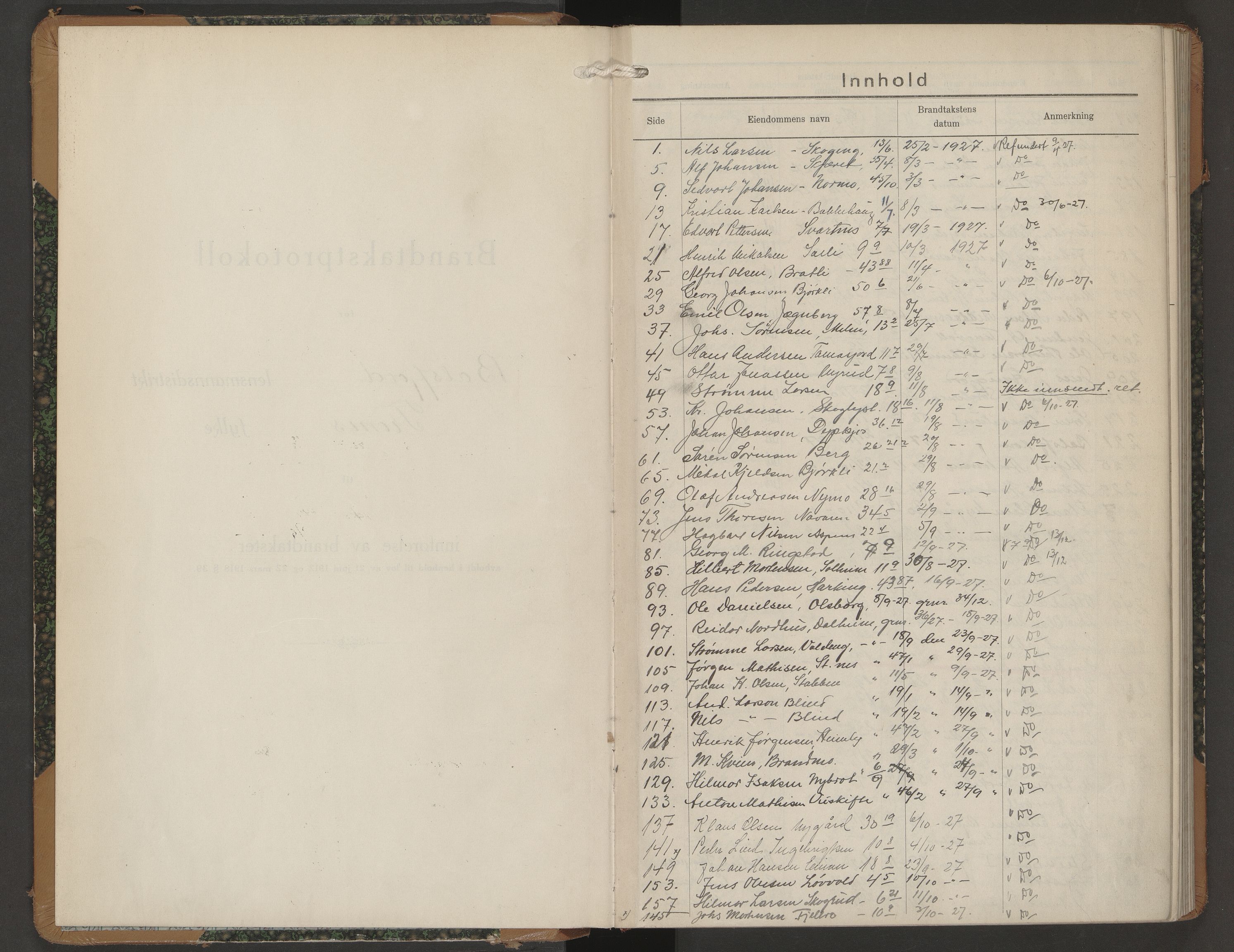 Lensmannen i Balsfjord, AV/SATØ-S-0085/Hf/Hfb/L0185: Branntakstprotokoller 1873-1972. Med register, 1927-1928