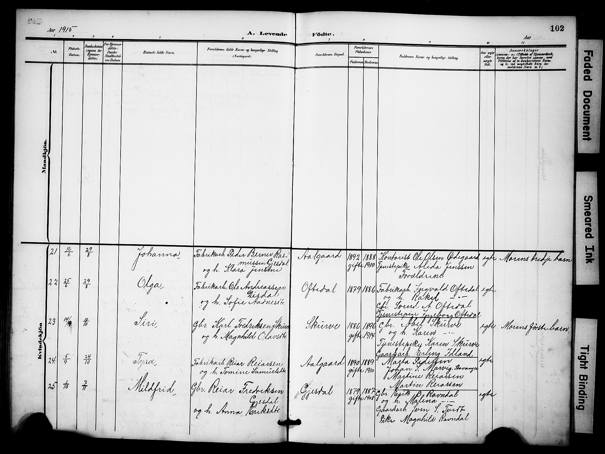 Lye sokneprestkontor, AV/SAST-A-101794/001/30BB/L0009: Klokkerbok nr. B 9, 1902-1923, s. 102
