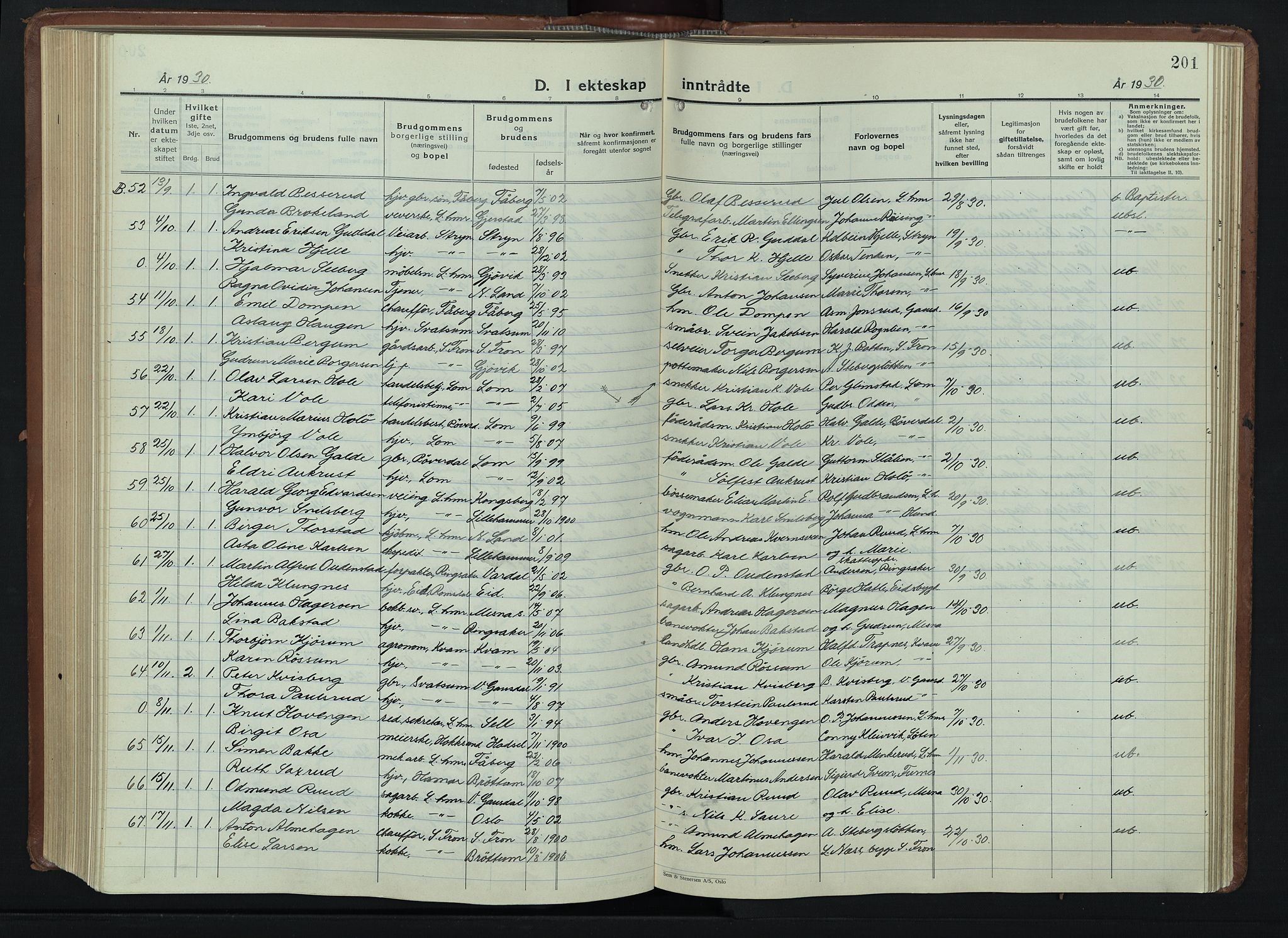 Lillehammer prestekontor, AV/SAH-PREST-088/H/Ha/Hab/L0003: Klokkerbok nr. 3, 1927-1943, s. 201