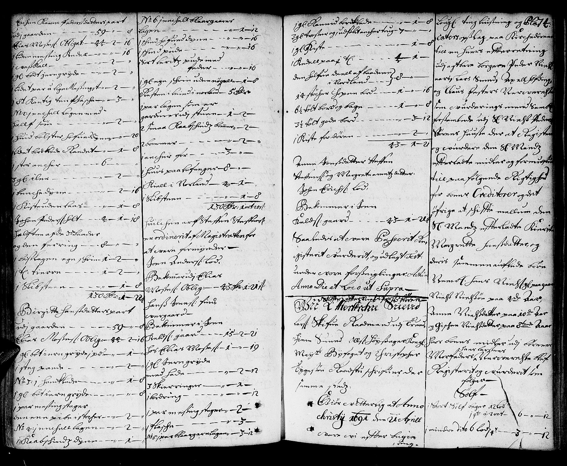 Trondheim byfogd, AV/SAT-A-0003/1/3/3A/L0003: Skifteprotokoll - gml.nr.3. (m/ register), 1690-1696, s. 73b-74a