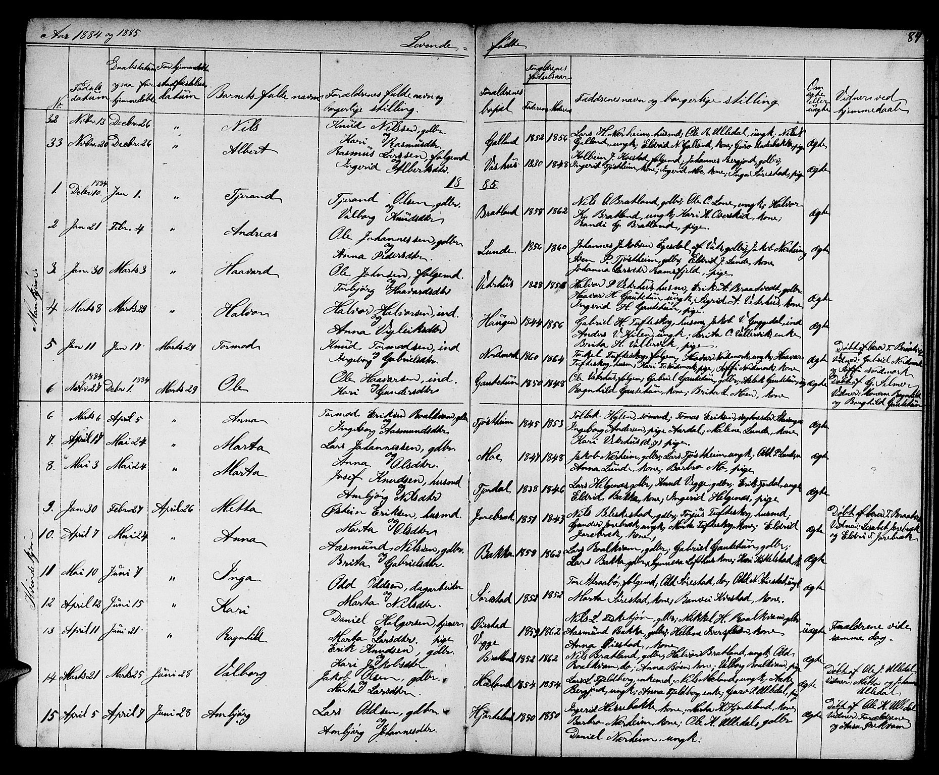 Suldal sokneprestkontor, AV/SAST-A-101845/01/V/L0004: Klokkerbok nr. B 4, 1866-1885, s. 84