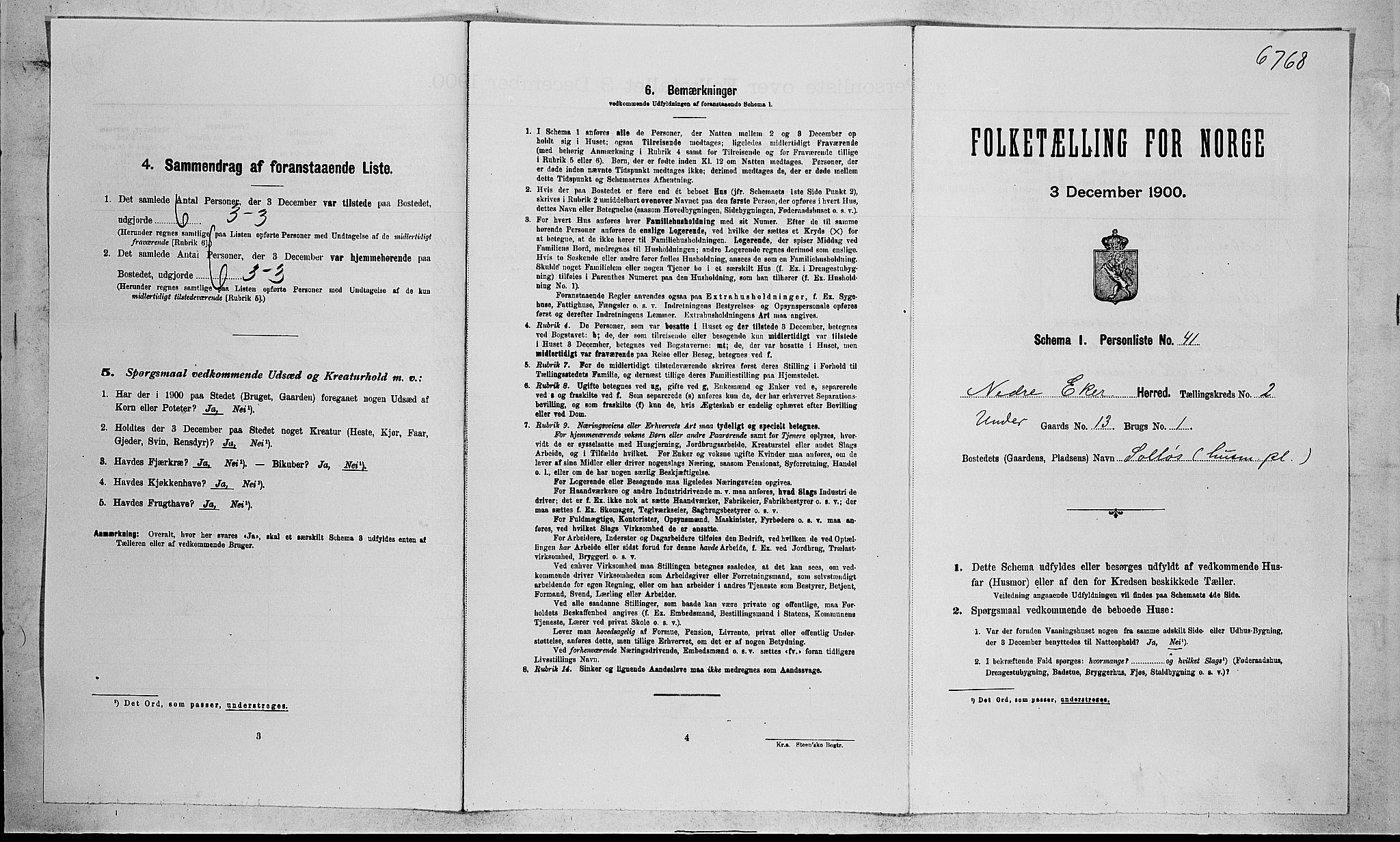 RA, Folketelling 1900 for 0625 Nedre Eiker herred, 1900, s. 329