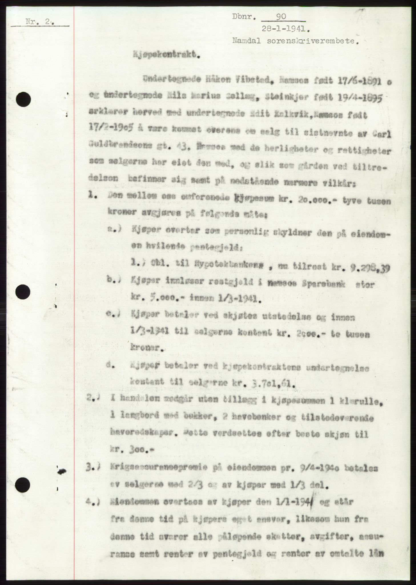 Namdal sorenskriveri, SAT/A-4133/1/2/2C: Pantebok nr. -, 1940-1941, Tingl.dato: 28.01.1941
