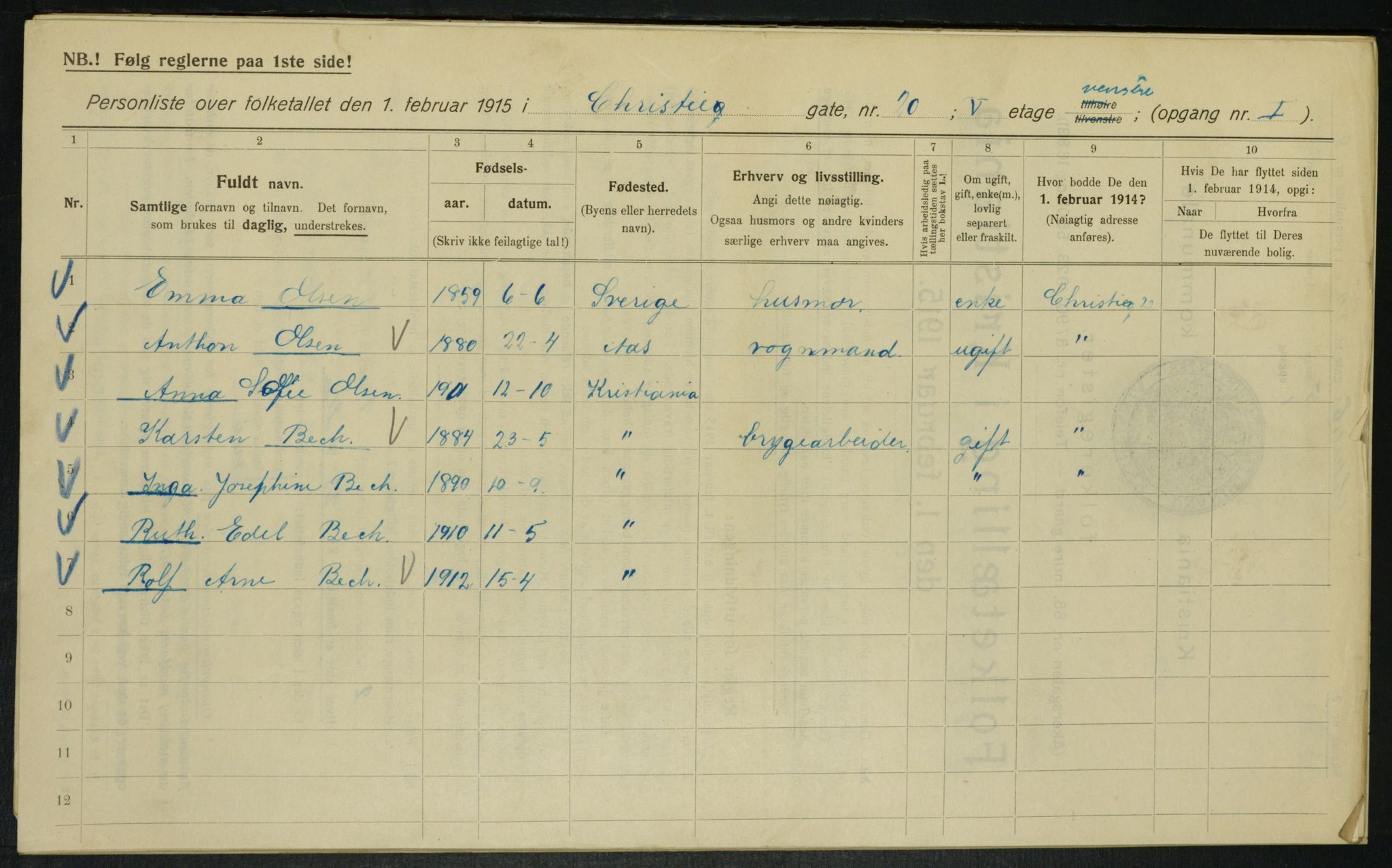 OBA, Kommunal folketelling 1.2.1915 for Kristiania, 1915, s. 12355