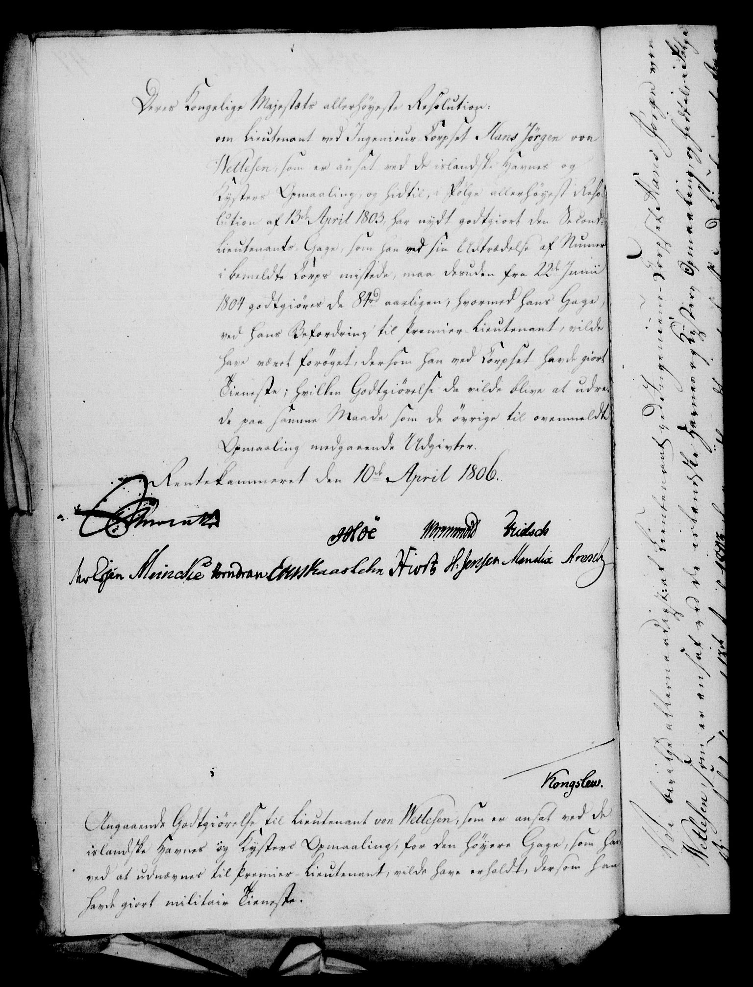 Rentekammeret, Kammerkanselliet, RA/EA-3111/G/Gf/Gfa/L0088: Norsk relasjons- og resolusjonsprotokoll (merket RK 52.88), 1806, s. 285