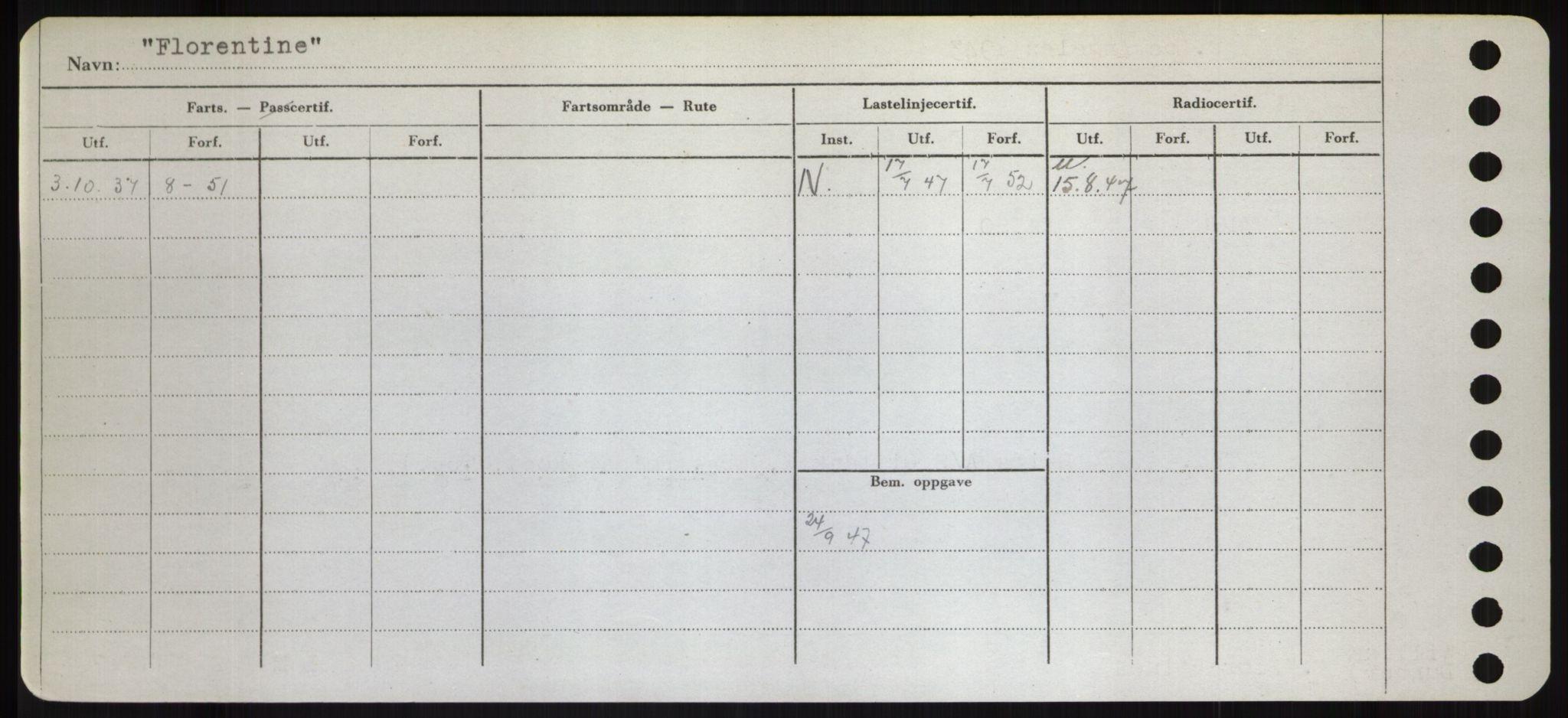 Sjøfartsdirektoratet med forløpere, Skipsmålingen, RA/S-1627/H/Hd/L0011: Fartøy, Fla-Får, s. 50