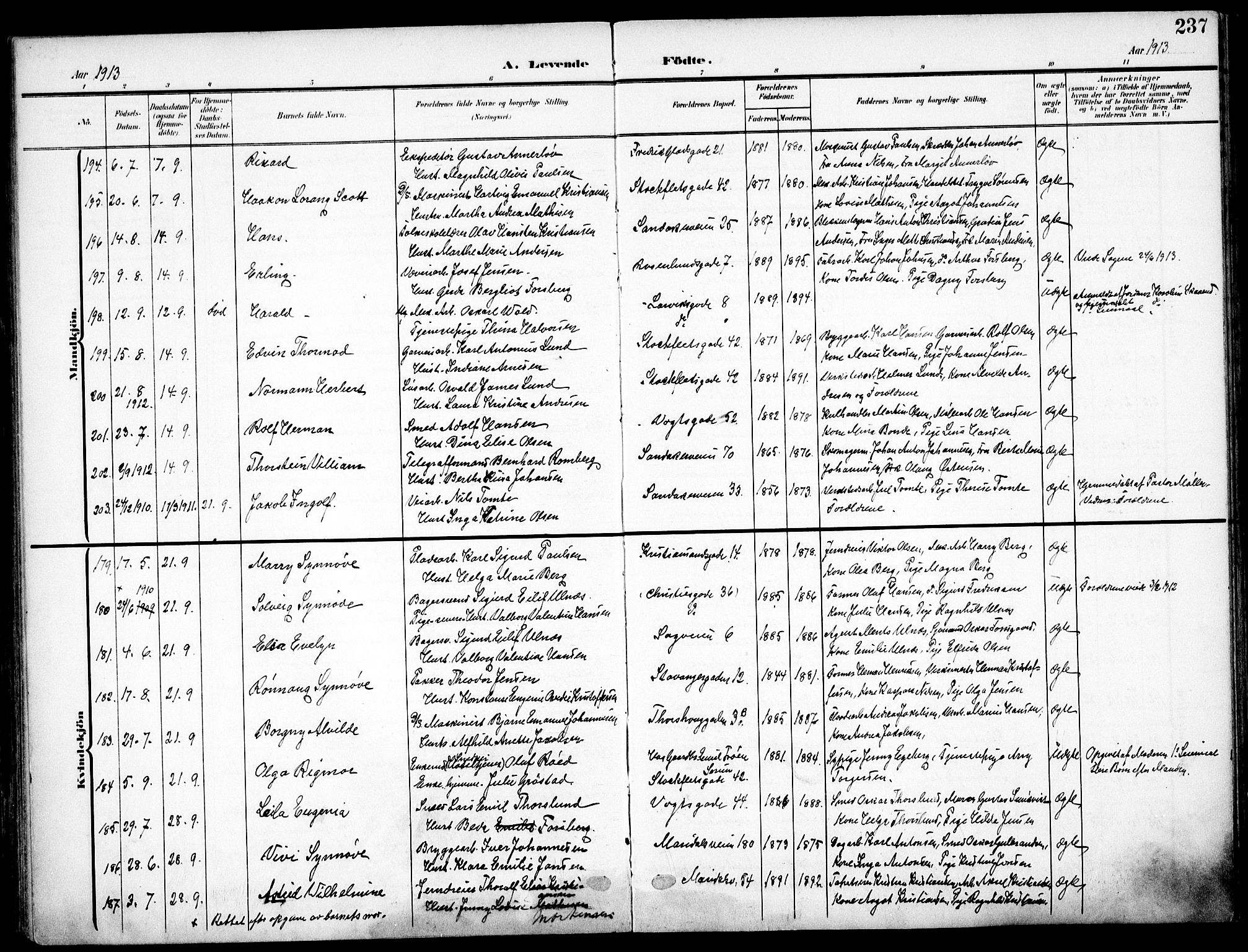 Sagene prestekontor Kirkebøker, AV/SAO-A-10796/F/L0007: Ministerialbok nr. 7, 1905-1915, s. 237