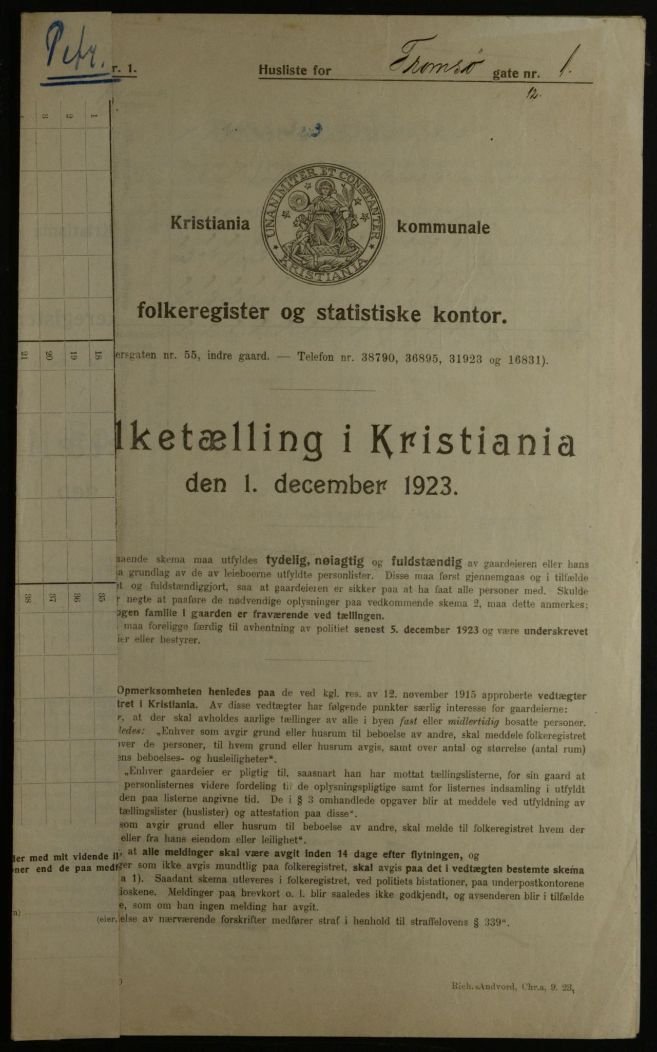 OBA, Kommunal folketelling 1.12.1923 for Kristiania, 1923, s. 127359