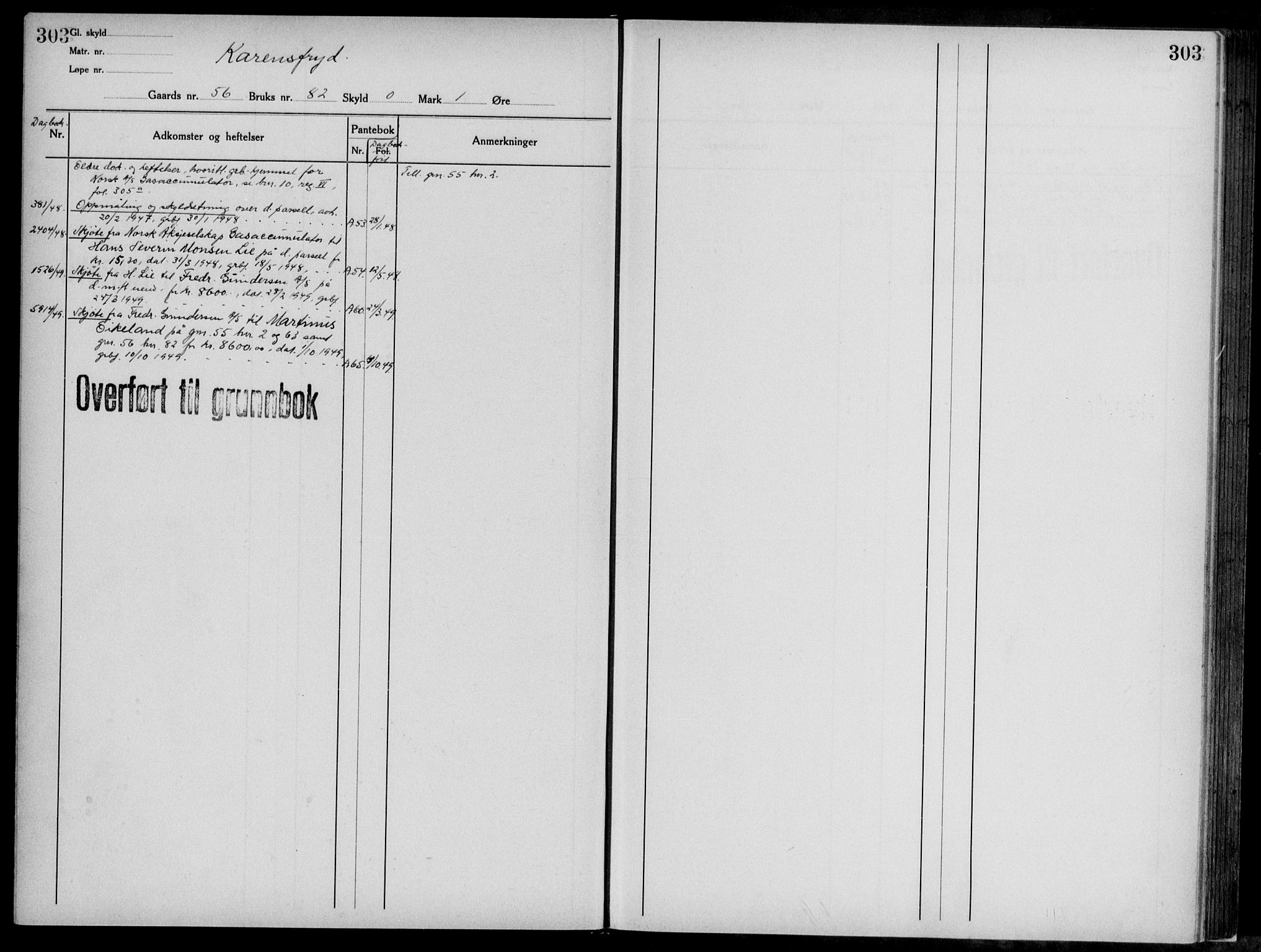 Midhordland sorenskriveri, AV/SAB-A-3001/1/G/Ga/Gab/L0117: Panteregister nr. II.A.b.117, s. 303