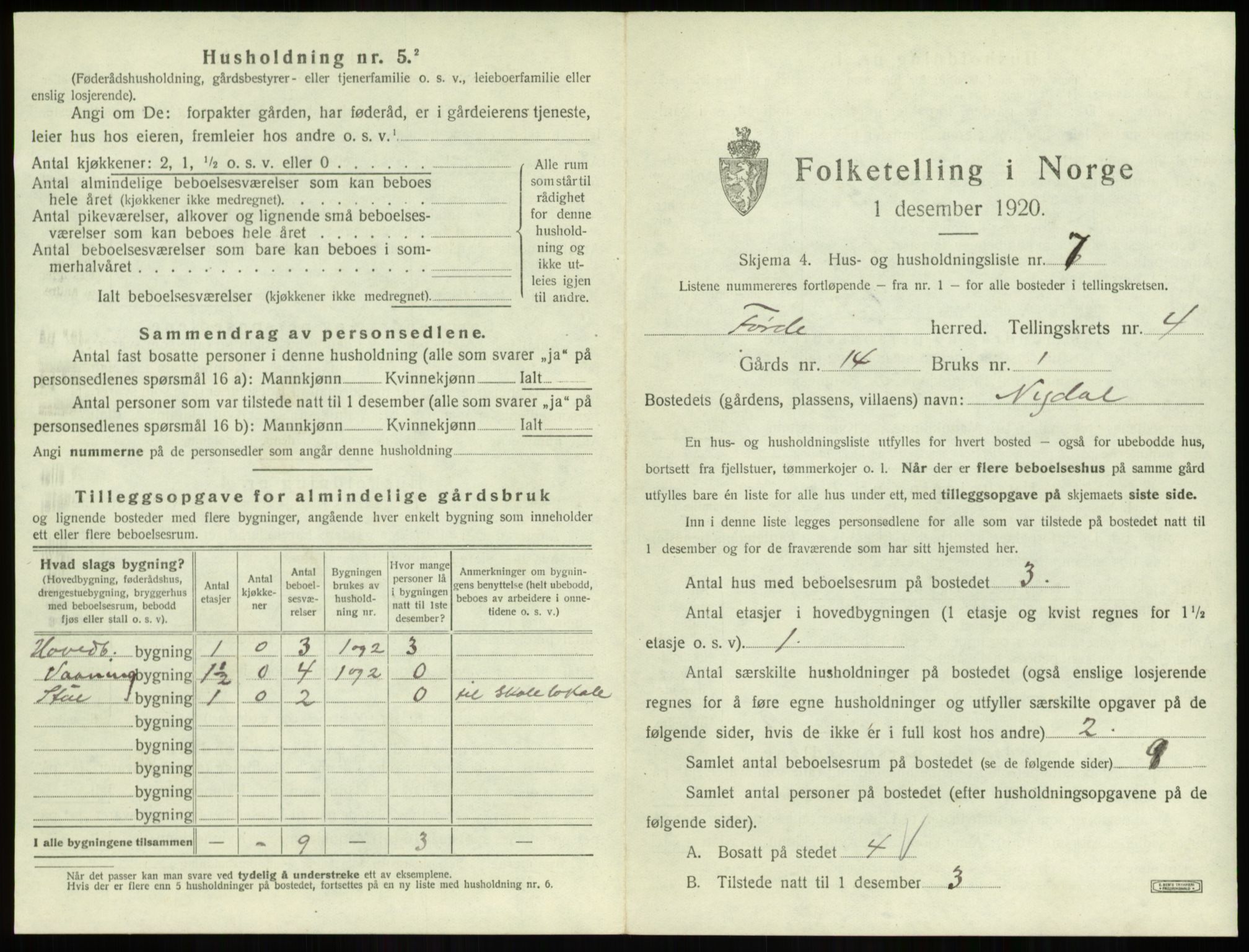 SAB, Folketelling 1920 for 1432 Førde herred, 1920, s. 227