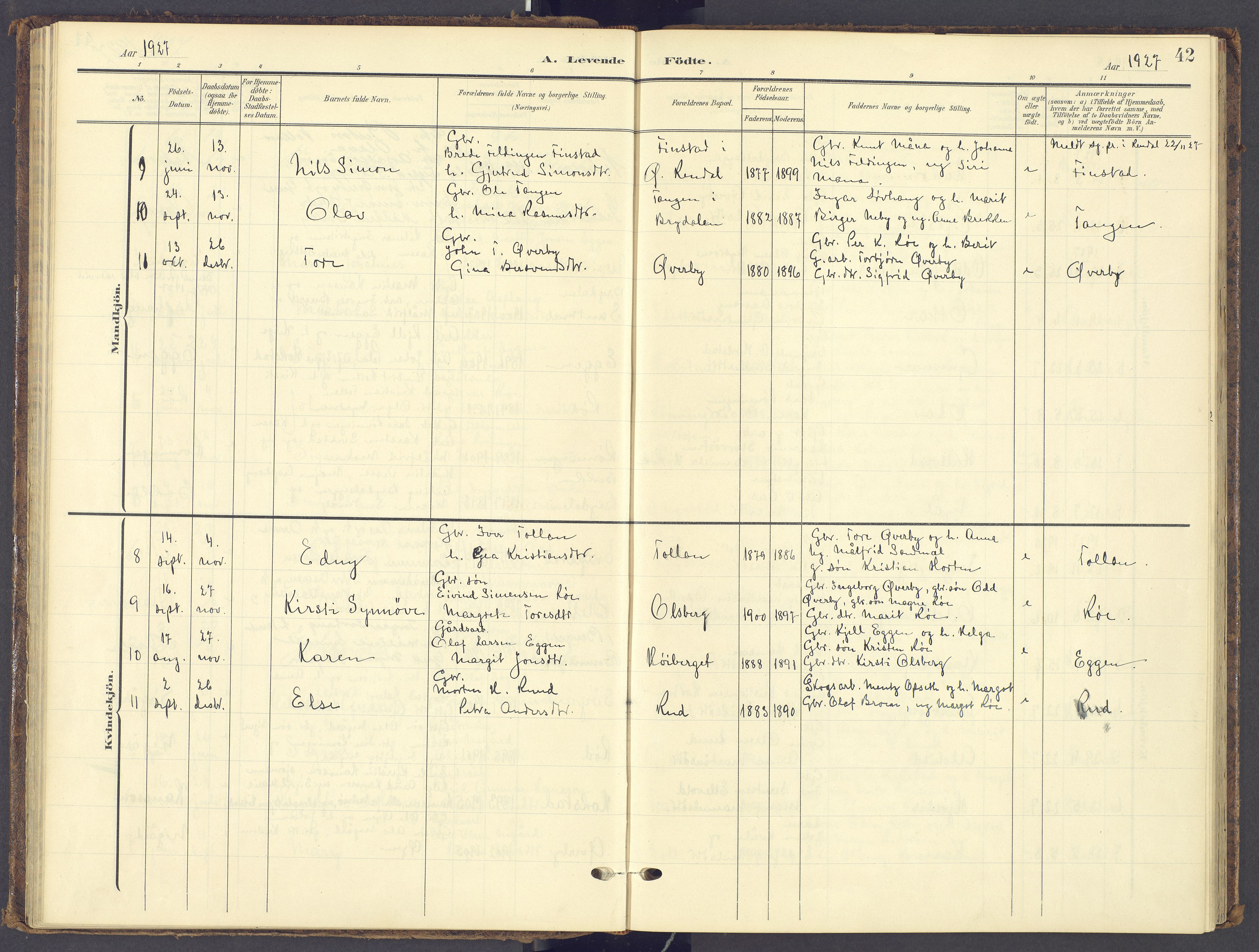 Tynset prestekontor, AV/SAH-PREST-058/H/Ha/Haa/L0028: Ministerialbok nr. 28, 1902-1929, s. 42