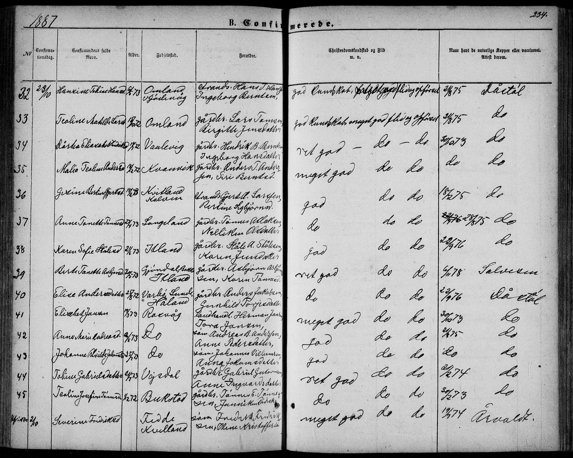 Flekkefjord sokneprestkontor, AV/SAK-1111-0012/F/Fb/Fbb/L0003: Klokkerbok nr. B 3, 1867-1889, s. 234