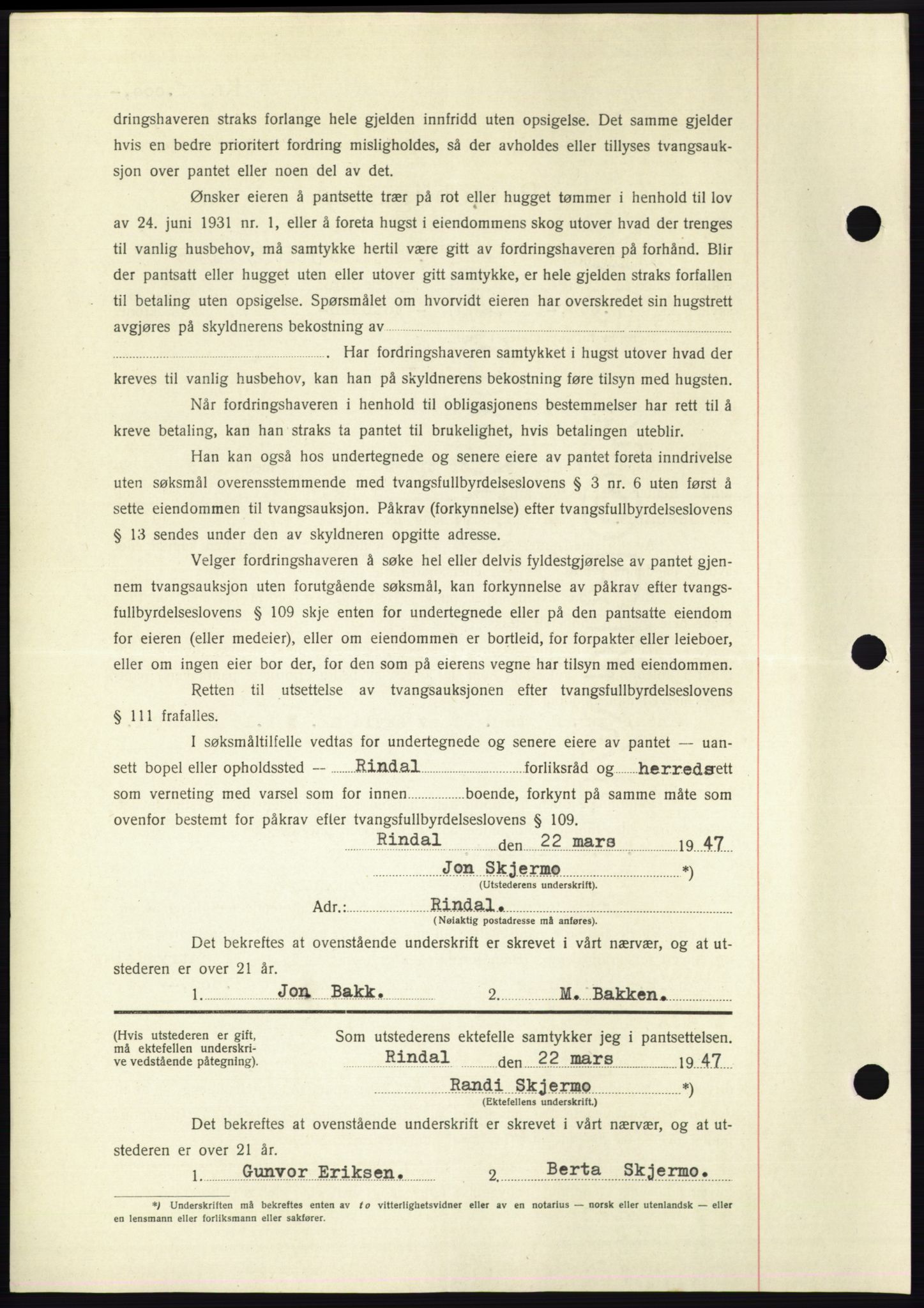 Nordmøre sorenskriveri, AV/SAT-A-4132/1/2/2Ca: Pantebok nr. B95, 1946-1947, Dagboknr: 740/1947