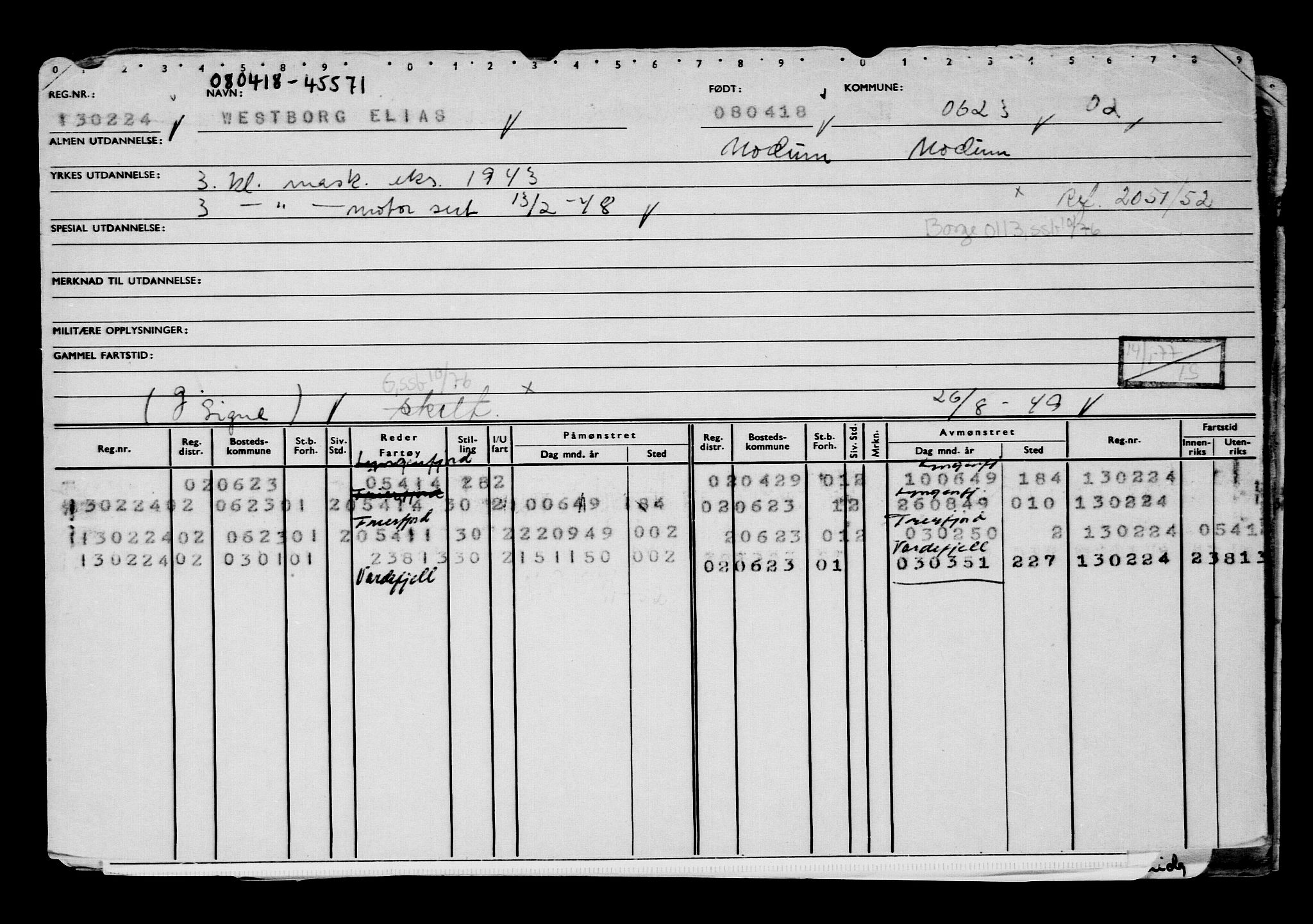 Direktoratet for sjømenn, AV/RA-S-3545/G/Gb/L0157: Hovedkort, 1918, s. 169