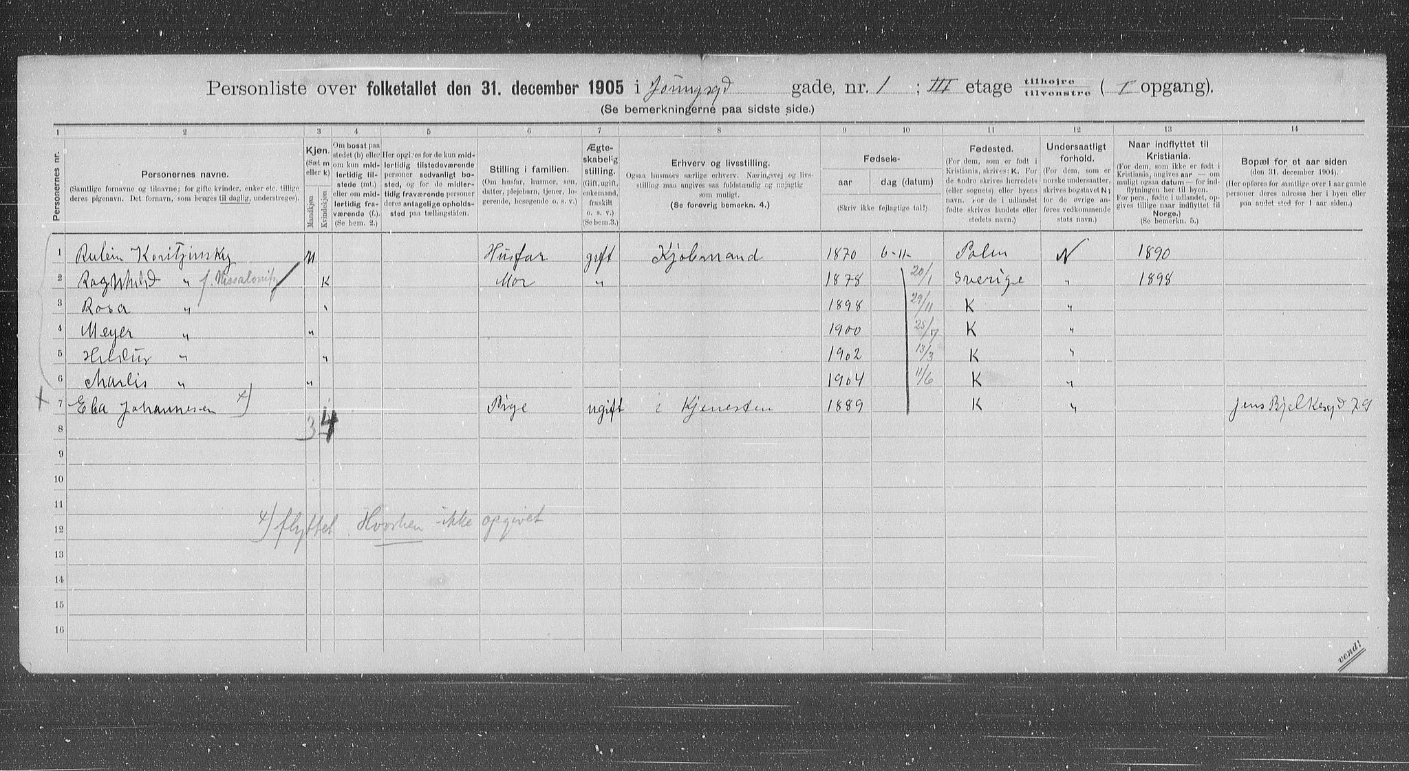OBA, Kommunal folketelling 31.12.1905 for Kristiania kjøpstad, 1905, s. 67554