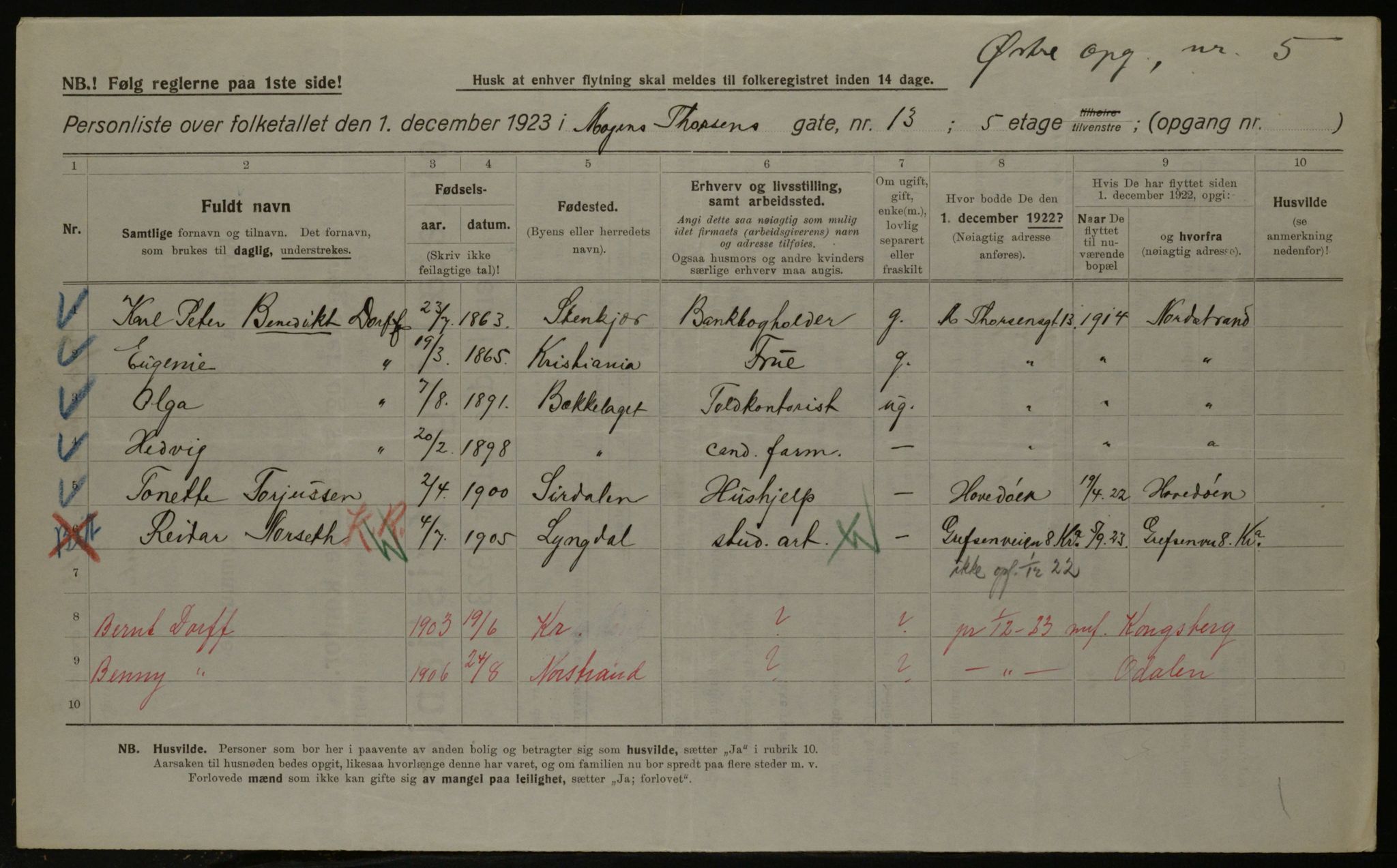 OBA, Kommunal folketelling 1.12.1923 for Kristiania, 1923, s. 72618