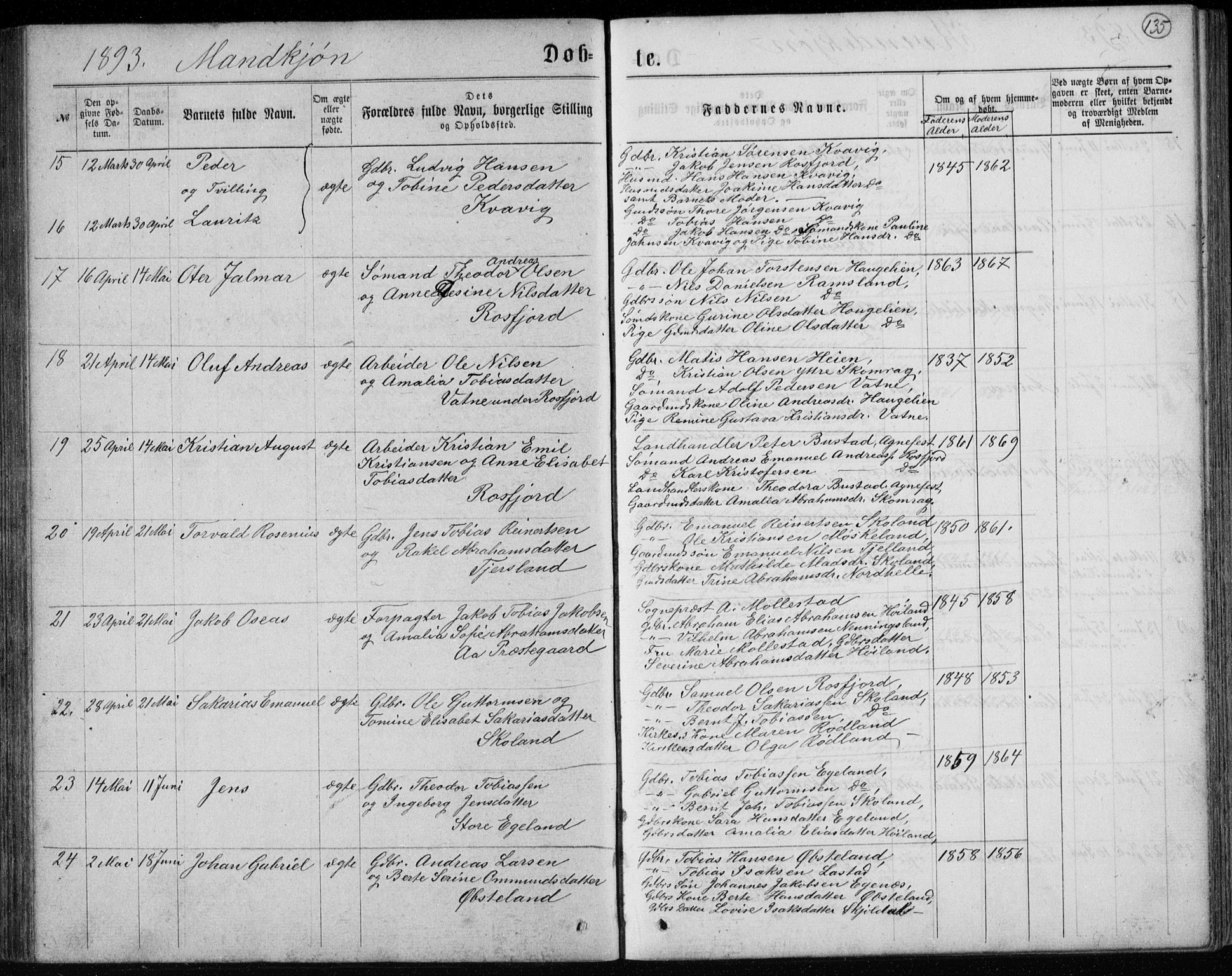 Lyngdal sokneprestkontor, AV/SAK-1111-0029/F/Fb/Fbc/L0004: Klokkerbok nr. B 4, 1878-1896, s. 135