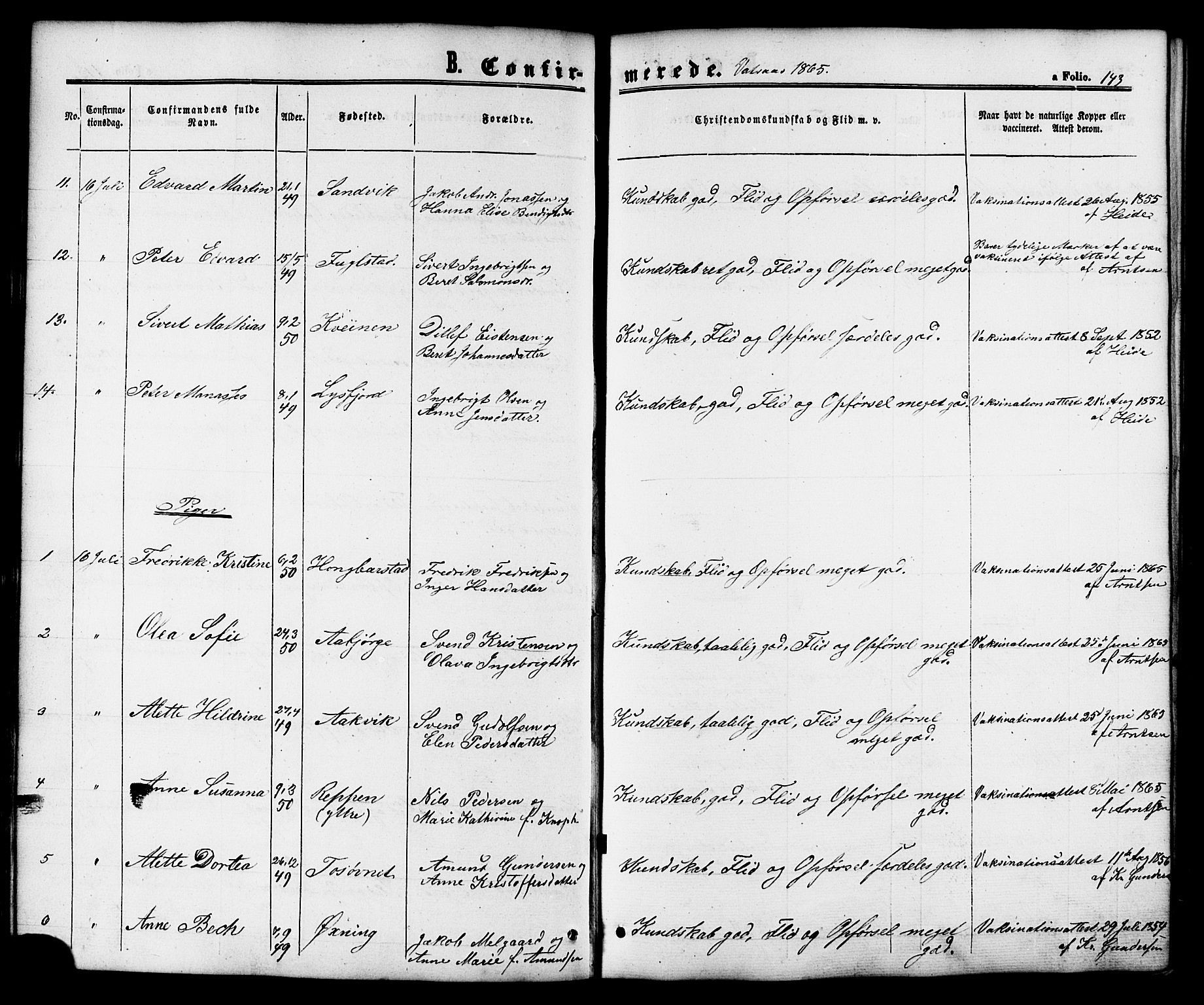 Ministerialprotokoller, klokkerbøker og fødselsregistre - Nordland, AV/SAT-A-1459/810/L0146: Ministerialbok nr. 810A08 /1, 1862-1874, s. 143