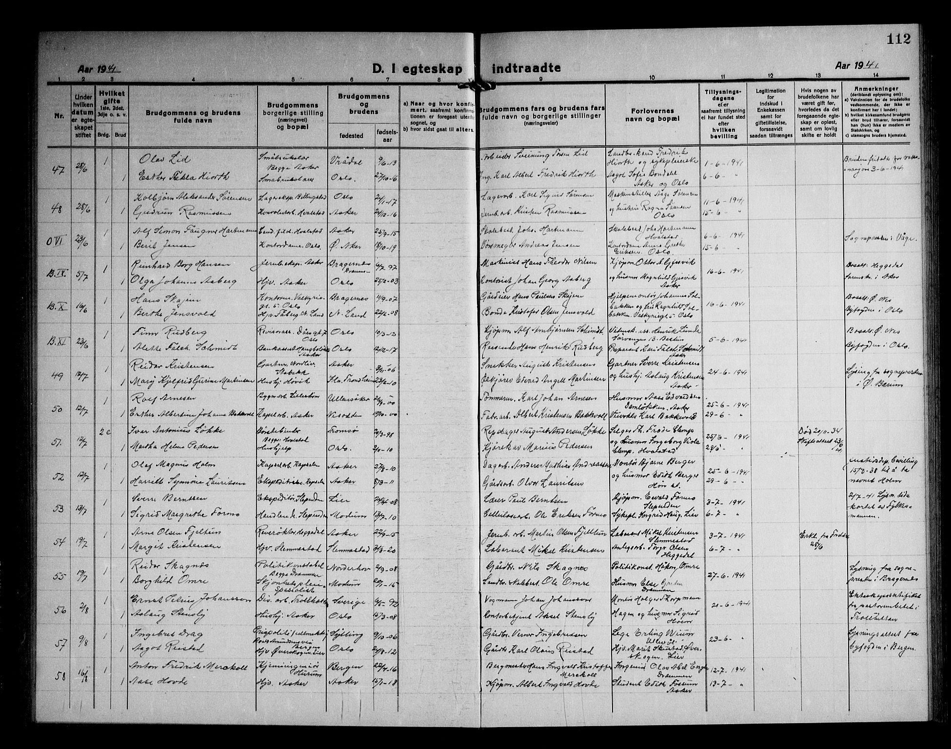 Asker prestekontor Kirkebøker, SAO/A-10256a/F/Fa/L0020: Ministerialbok nr. I 20, 1918-1948, s. 112