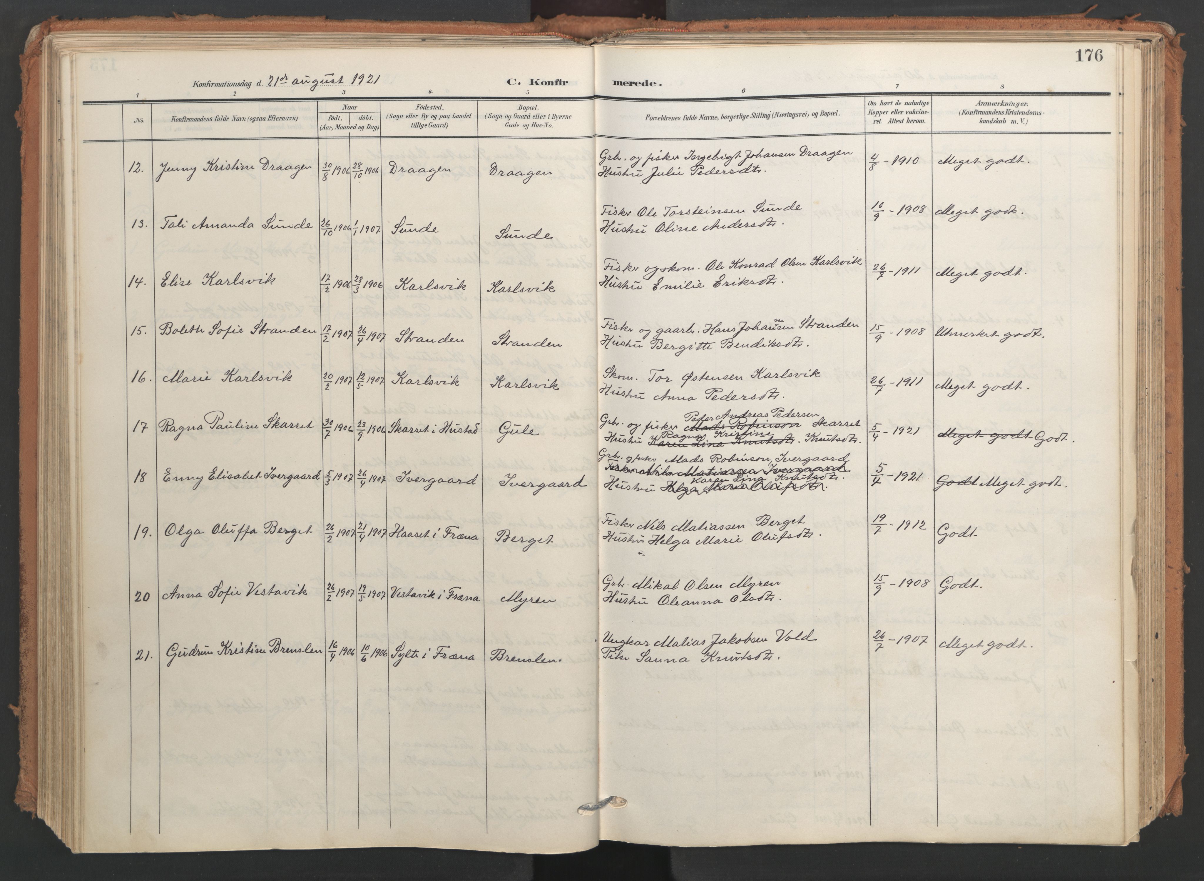 Ministerialprotokoller, klokkerbøker og fødselsregistre - Møre og Romsdal, SAT/A-1454/566/L0771: Ministerialbok nr. 566A10, 1904-1929, s. 176