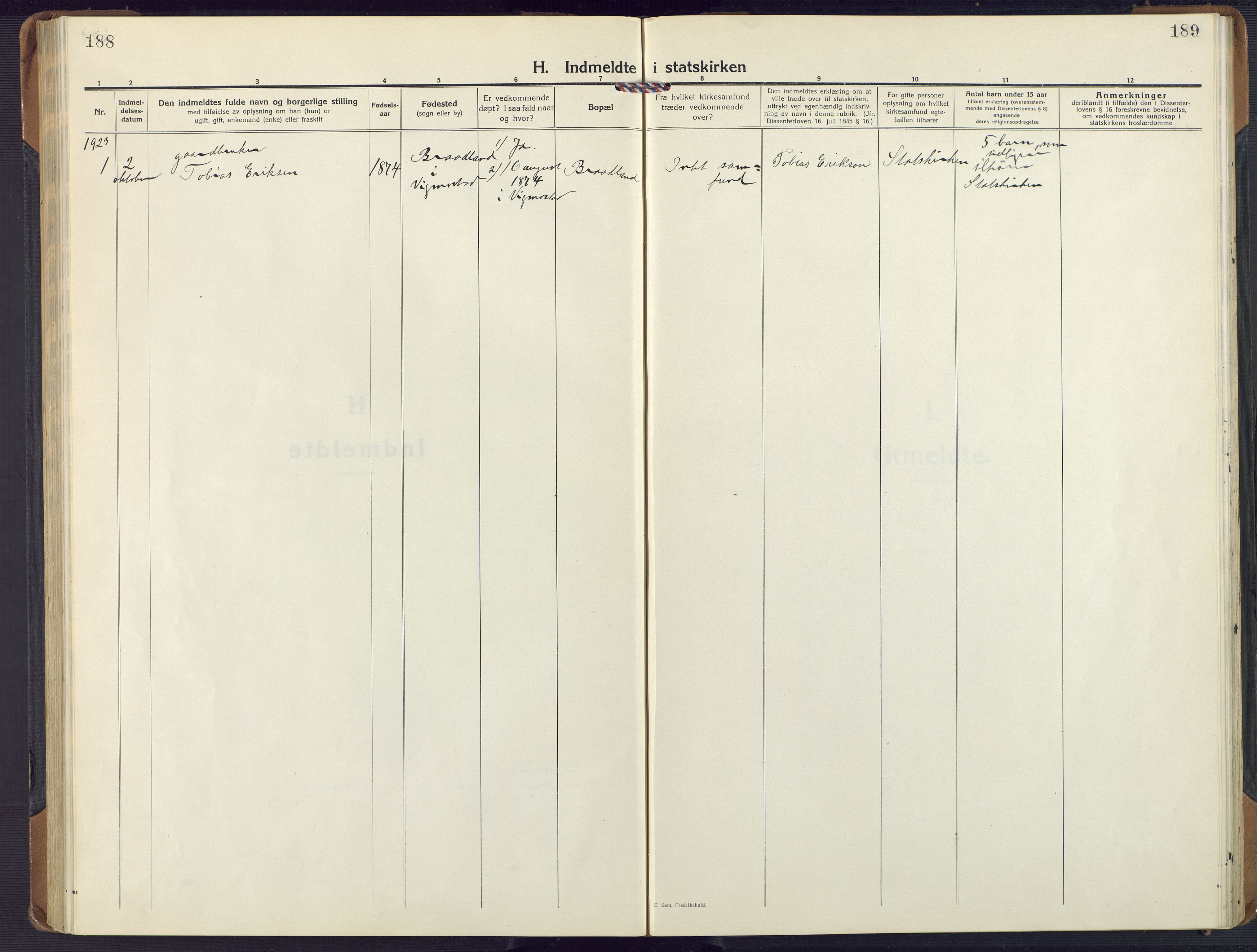 Nord-Audnedal sokneprestkontor, SAK/1111-0032/F/Fa/Fab/L0005: Ministerialbok nr. A 5, 1918-1925, s. 188-189