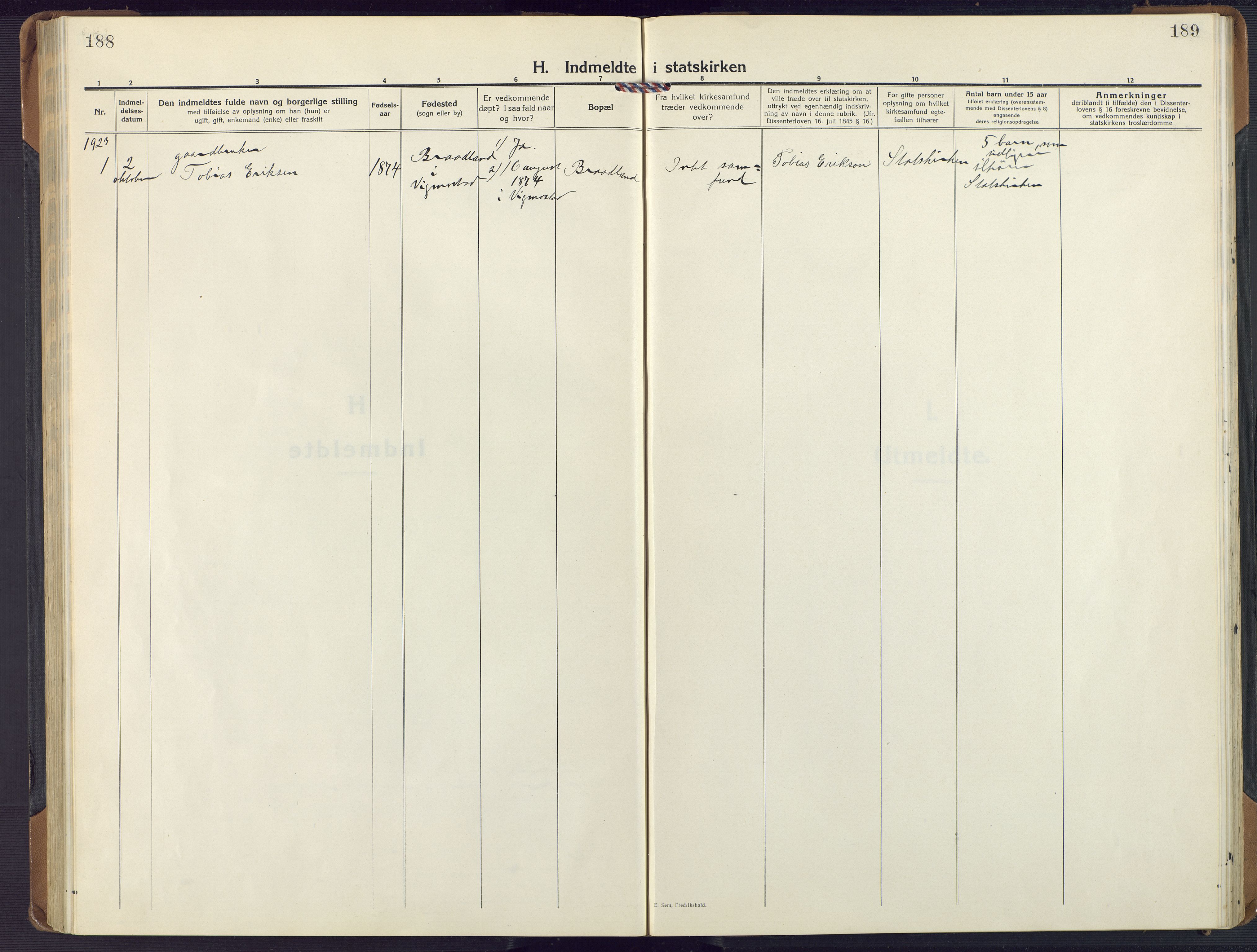 Nord-Audnedal sokneprestkontor, AV/SAK-1111-0032/F/Fa/Fab/L0005: Ministerialbok nr. A 5, 1918-1925, s. 188-189