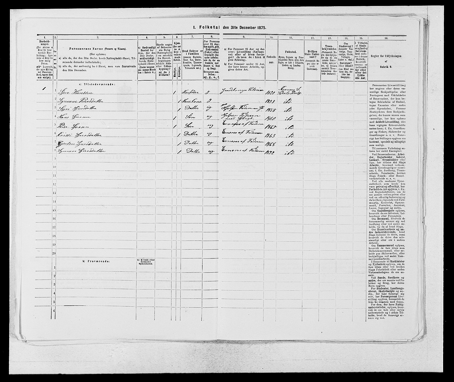 SAB, Folketelling 1875 for 1420P Sogndal prestegjeld, 1875, s. 987