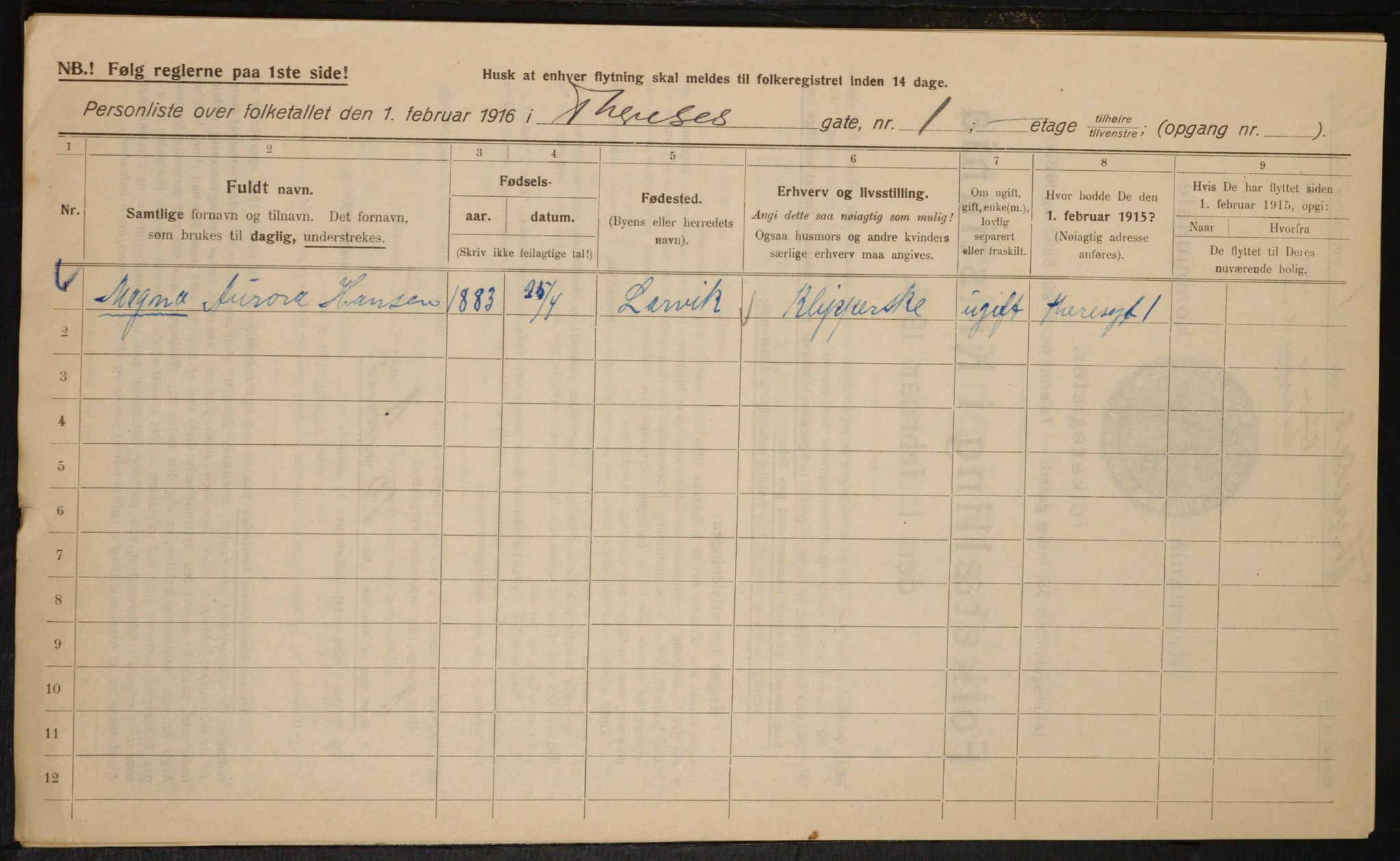 OBA, Kommunal folketelling 1.2.1916 for Kristiania, 1916, s. 110648