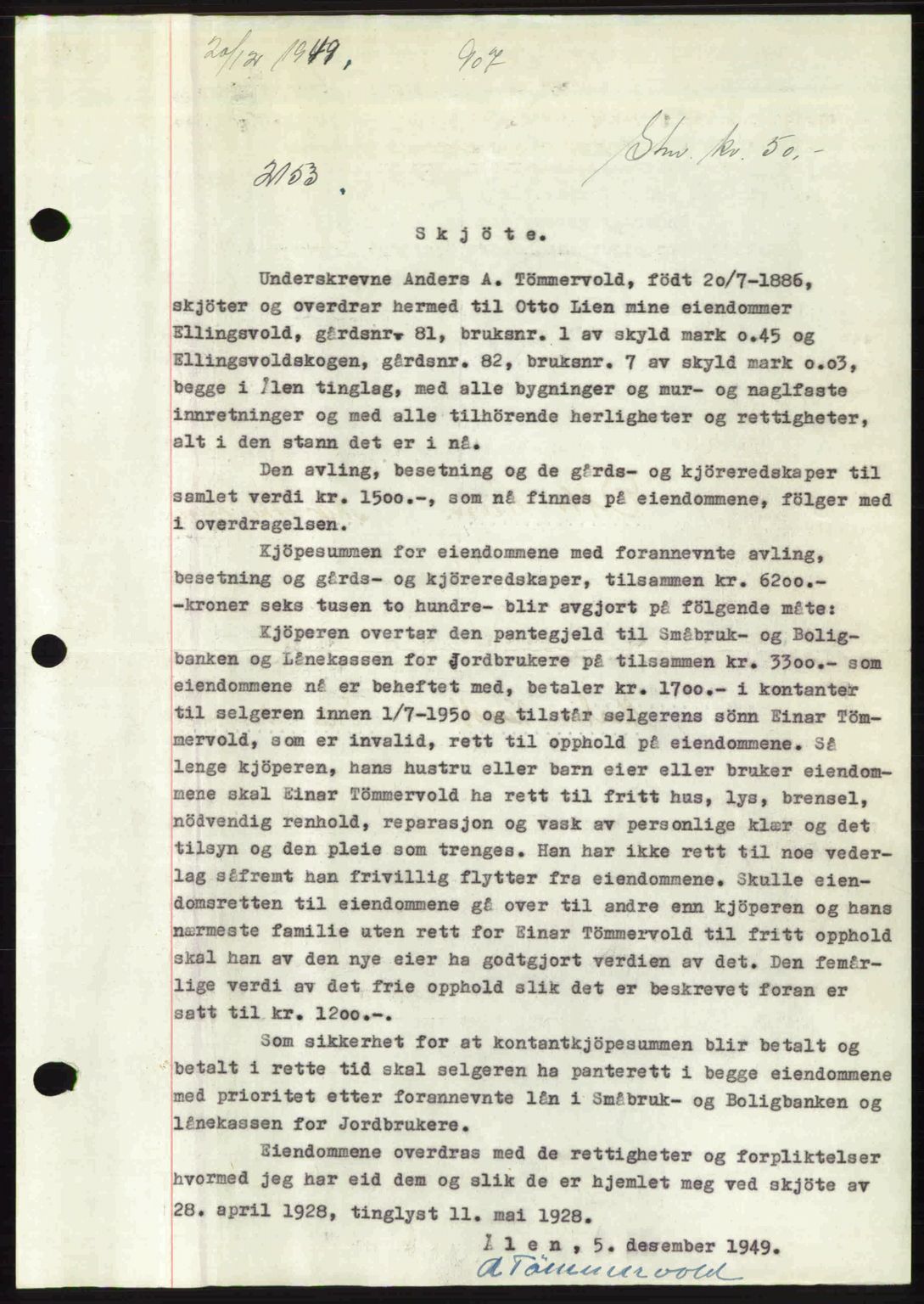 Gauldal sorenskriveri, SAT/A-0014/1/2/2C: Pantebok nr. A9, 1949-1950, Dagboknr: 2153/1949
