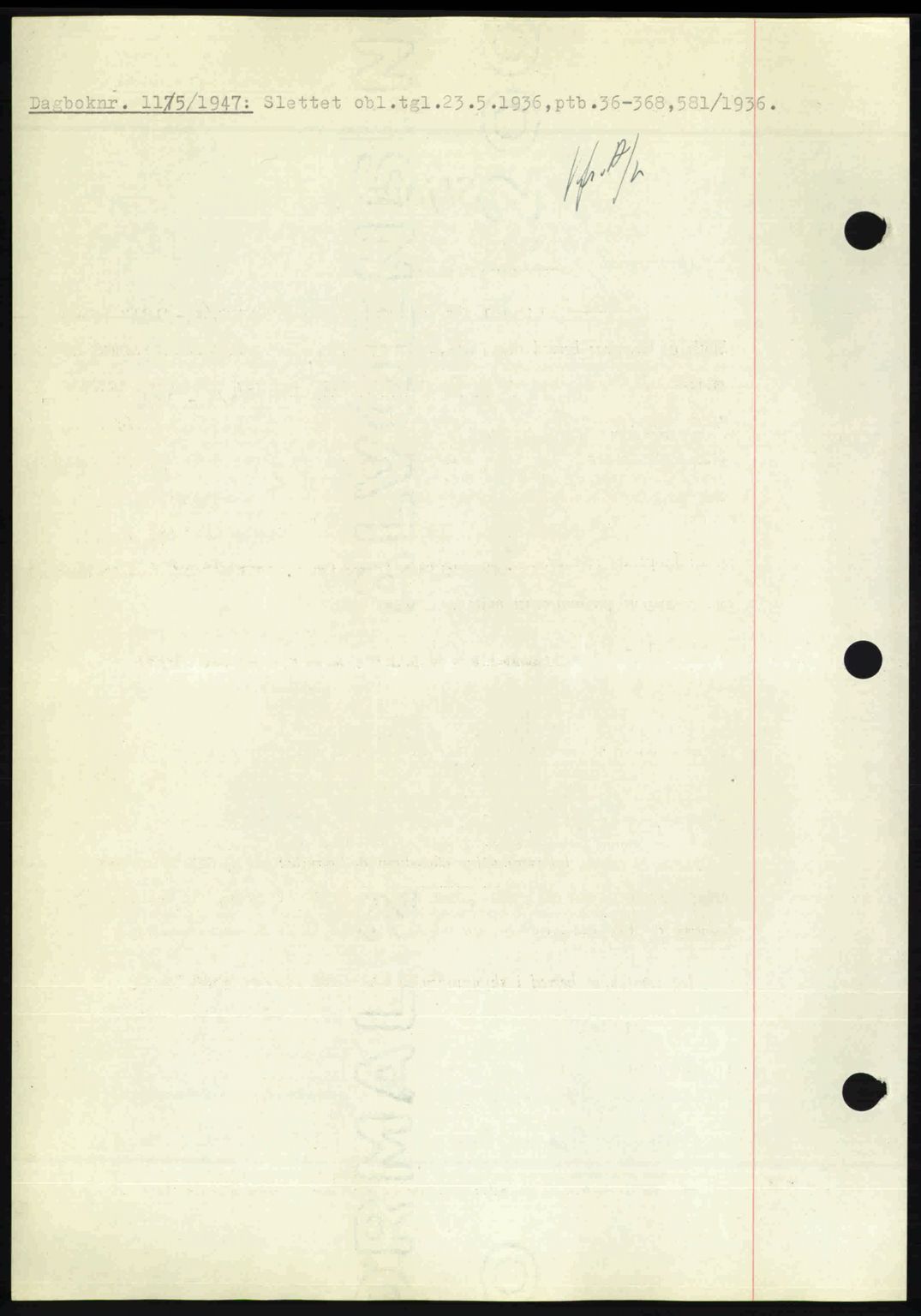 Nedenes sorenskriveri, SAK/1221-0006/G/Gb/Gba/L0057: Pantebok nr. A9, 1947-1947, Dagboknr: 1175/1947