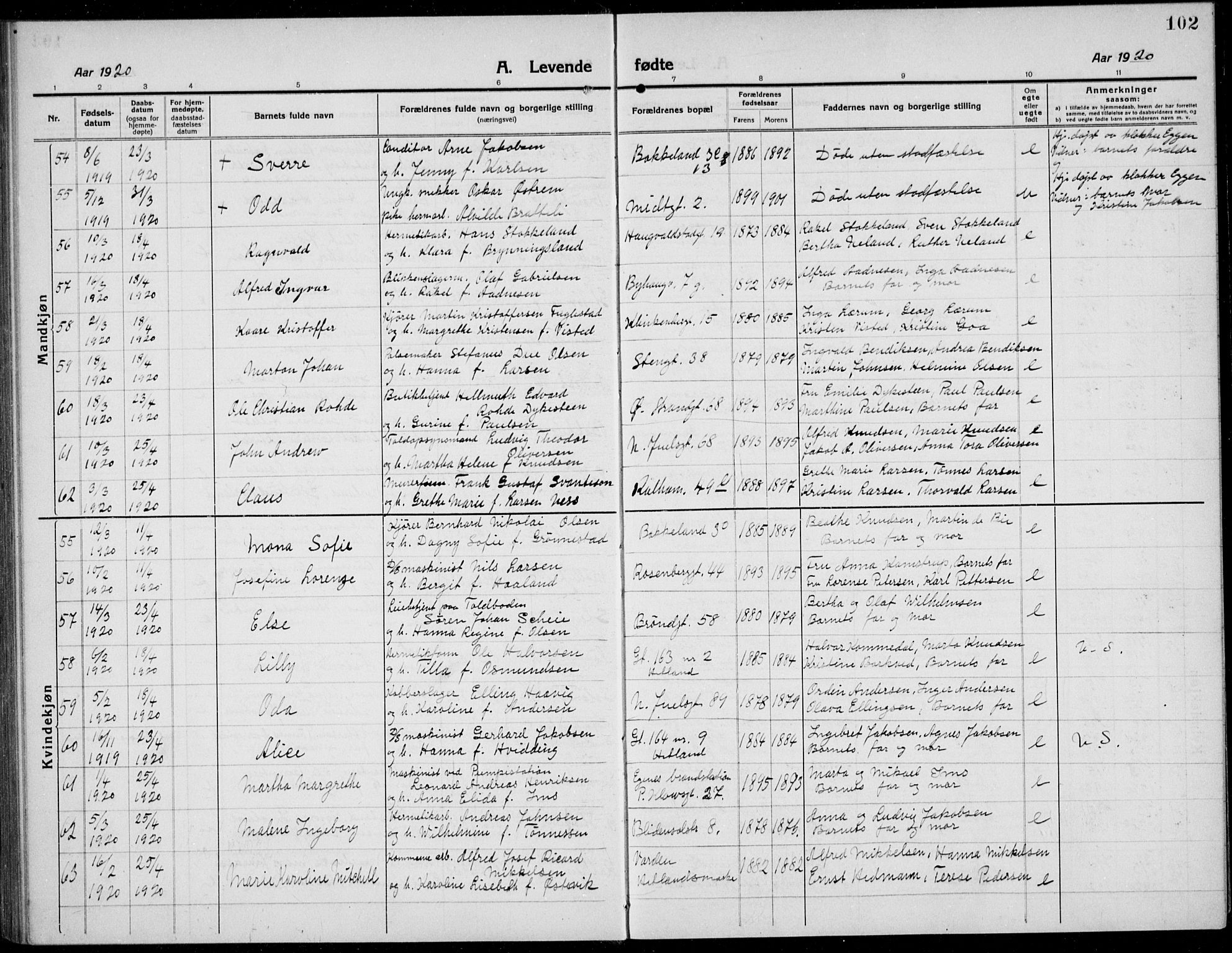 Domkirken sokneprestkontor, AV/SAST-A-101812/001/30/30BB/L0019: Klokkerbok nr. B 19, 1915-1932, s. 102