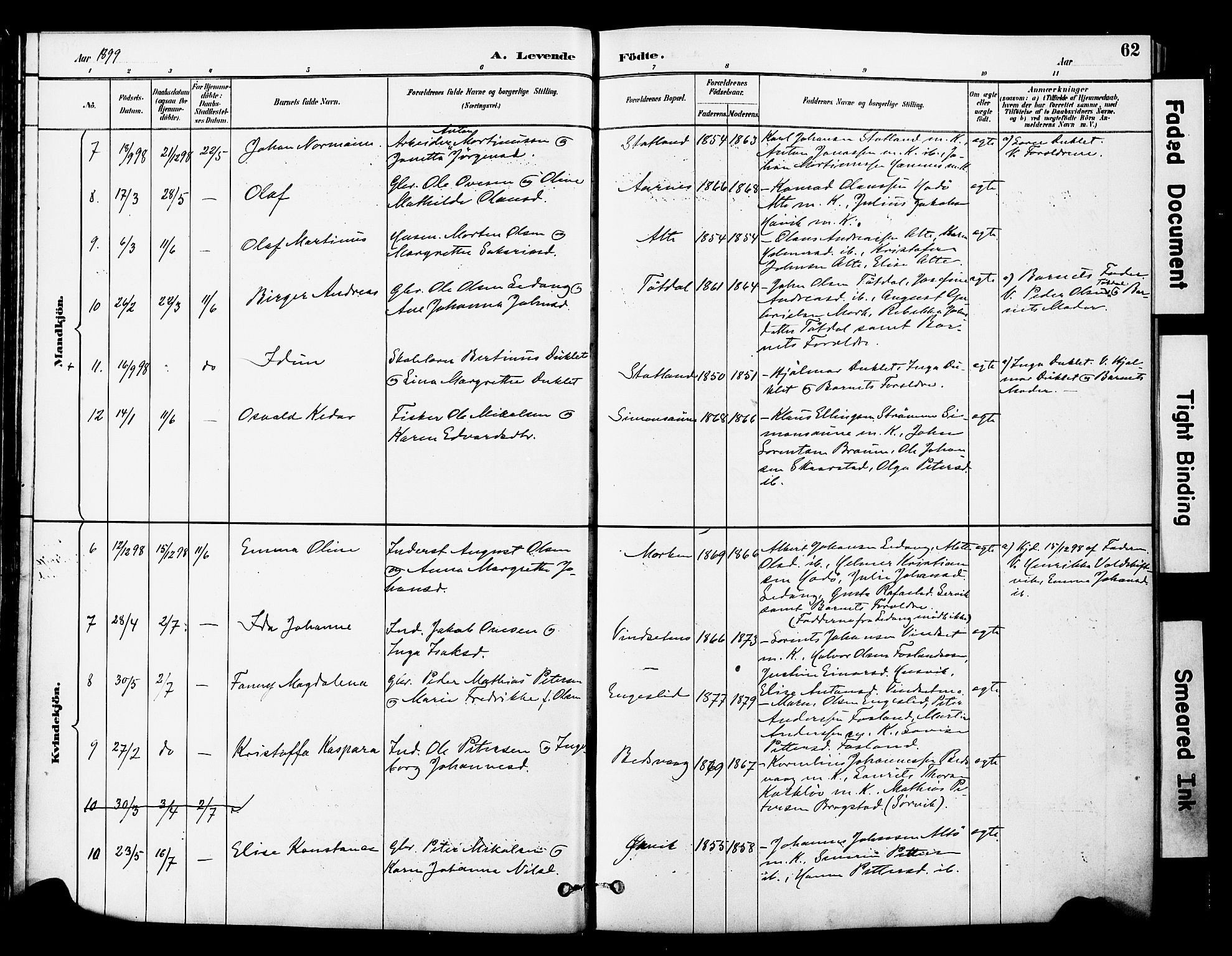 Ministerialprotokoller, klokkerbøker og fødselsregistre - Nord-Trøndelag, AV/SAT-A-1458/774/L0628: Ministerialbok nr. 774A02, 1887-1903, s. 62