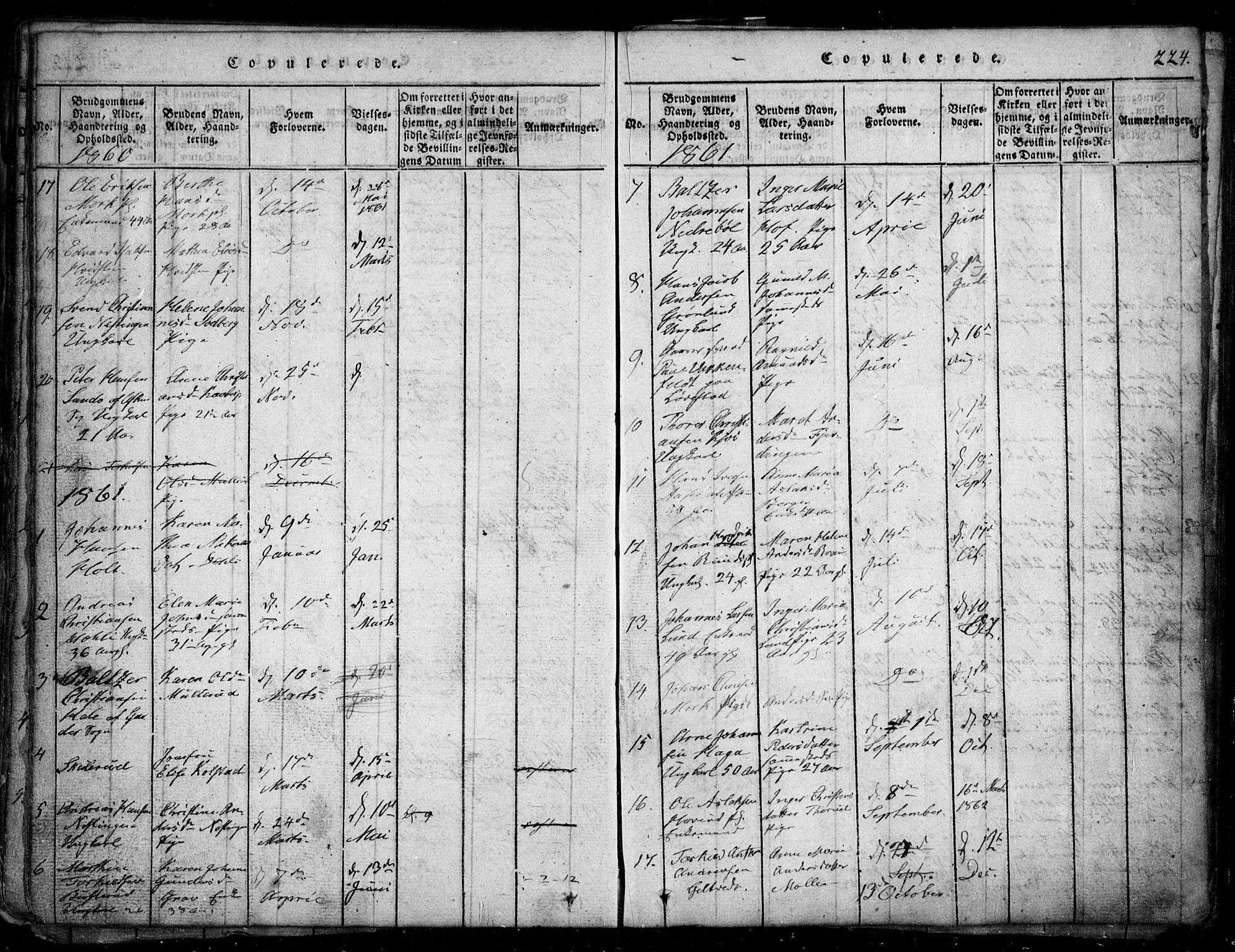 Spydeberg prestekontor Kirkebøker, SAO/A-10924/G/Ga/L0001: Klokkerbok nr. I 1, 1814-1868, s. 224