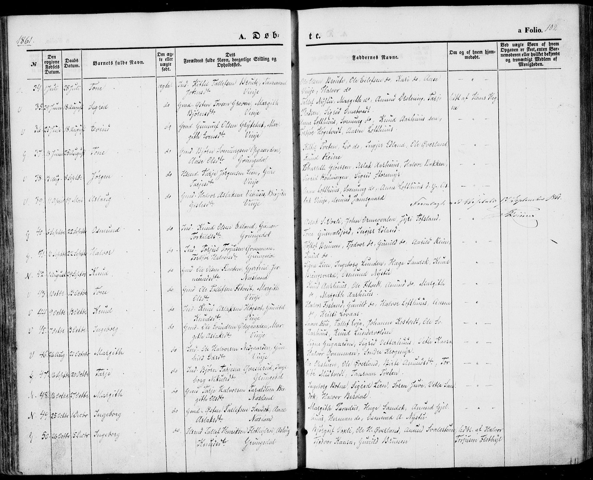 Vinje kirkebøker, AV/SAKO-A-312/F/Fa/L0004: Ministerialbok nr. I 4, 1843-1869, s. 102