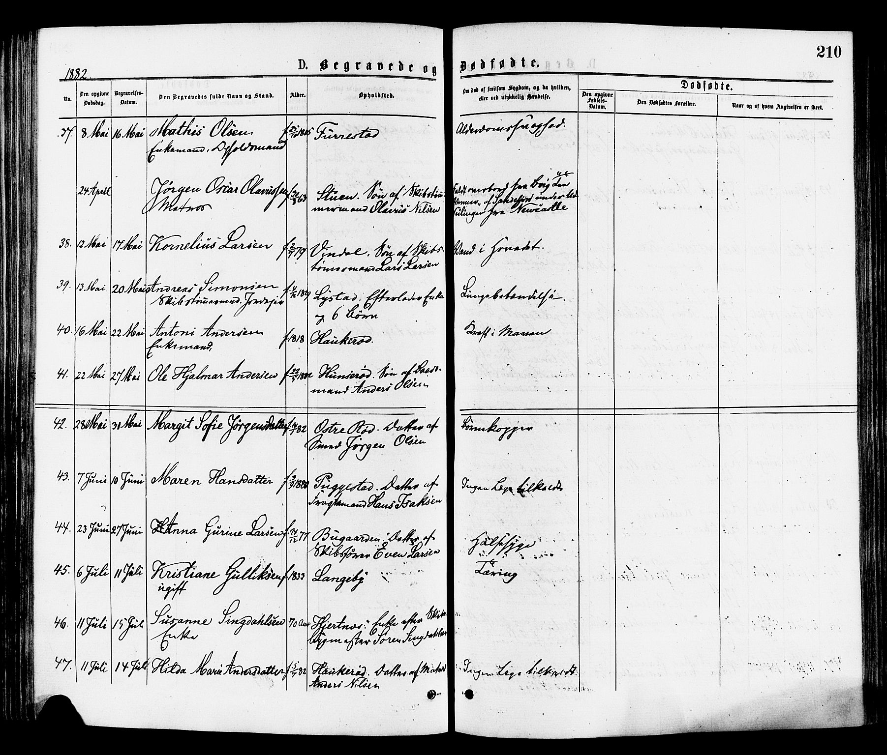 Sandar kirkebøker, AV/SAKO-A-243/F/Fa/L0011: Ministerialbok nr. 11, 1872-1882, s. 210