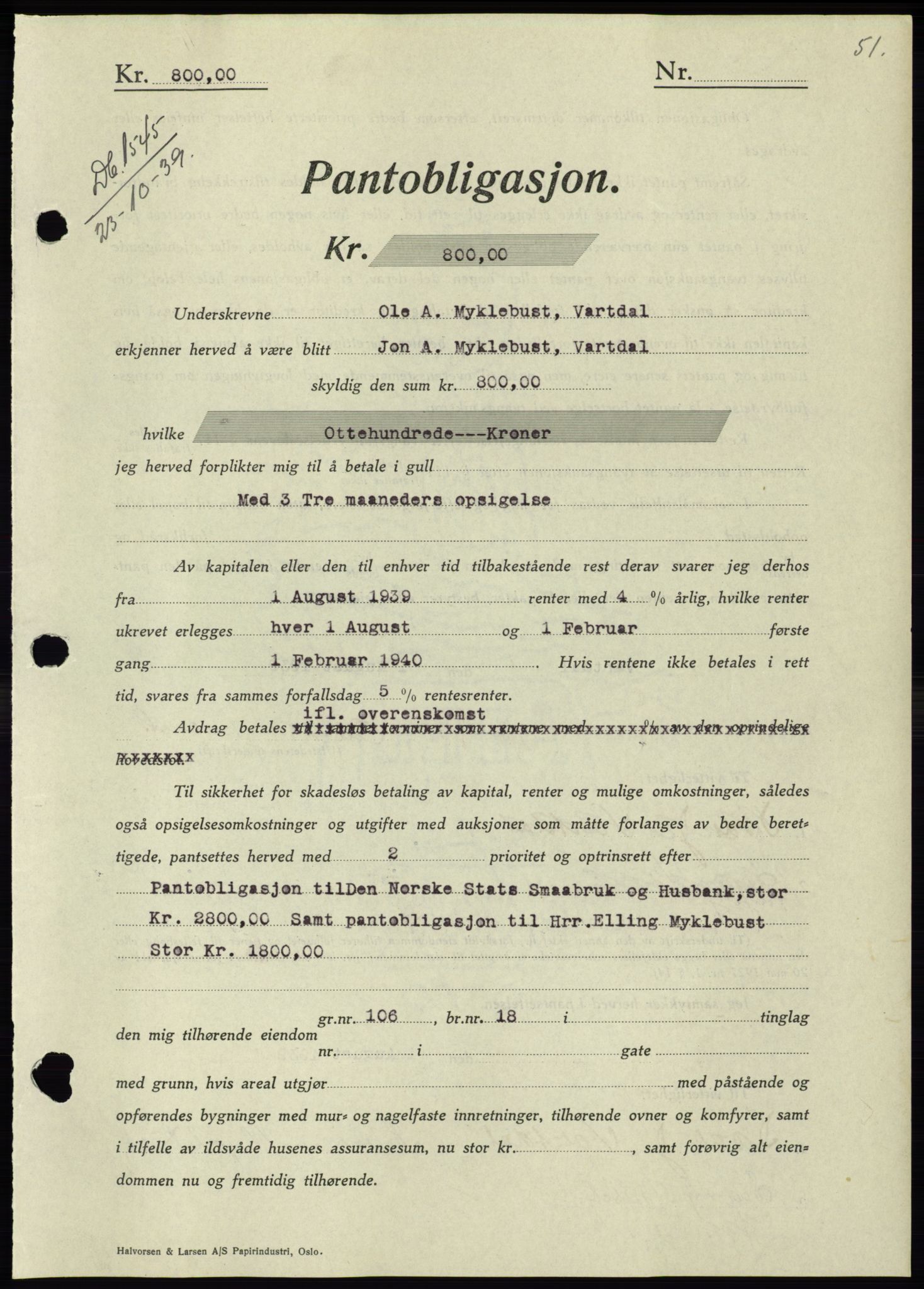 Søre Sunnmøre sorenskriveri, SAT/A-4122/1/2/2C/L0069: Pantebok nr. 63, 1939-1940, Tingl.dato: 23.10.1939