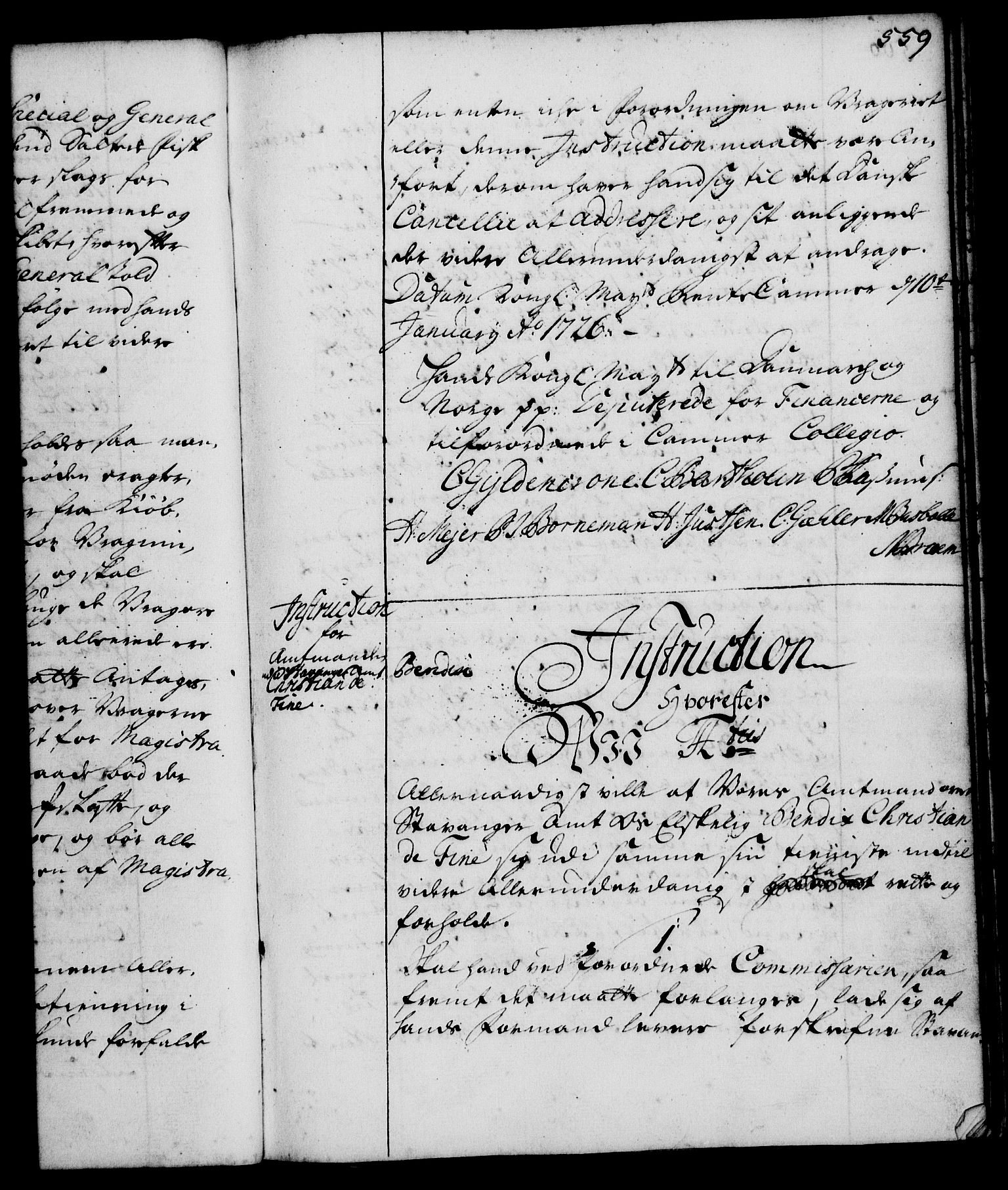 Rentekammeret, Kammerkanselliet, RA/EA-3111/G/Gg/Ggi/L0001: Norsk instruksjonsprotokoll med register (merket RK 53.34), 1720-1729, s. 559