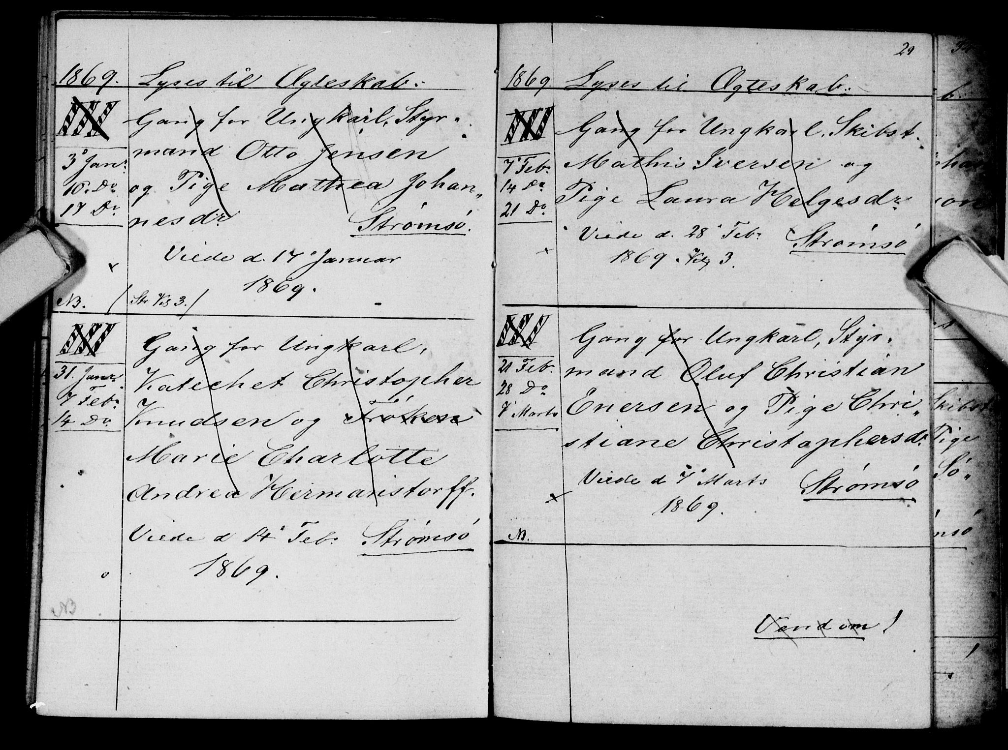 Strømsø kirkebøker, SAKO/A-246/H/Ha/L0003: Lysningsprotokoll nr. 3, 1866-1874, s. 29