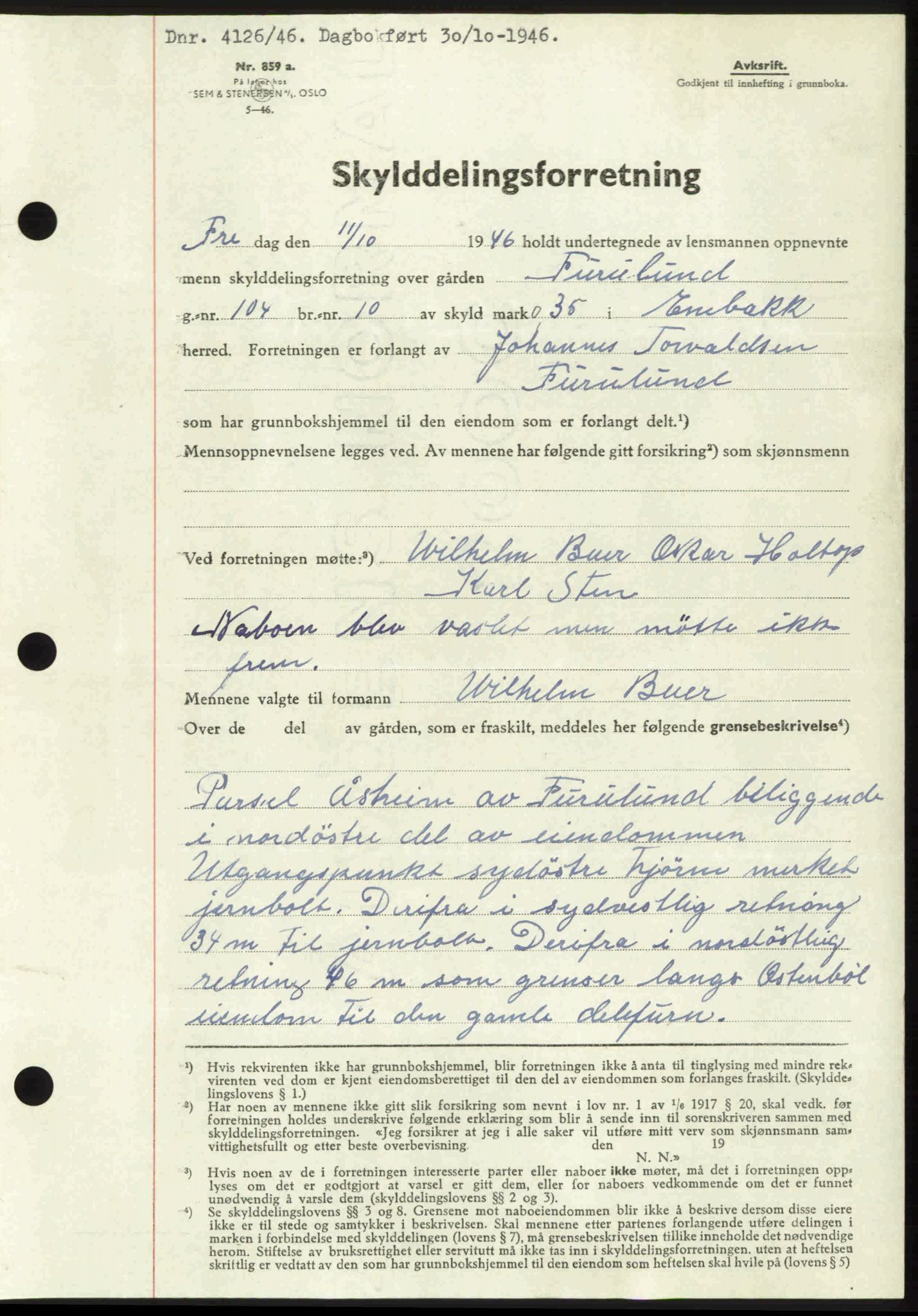 Nedre Romerike sorenskriveri, AV/SAO-A-10469/G/Gb/Gbd/L0017: Pantebok nr. 17, 1946-1946, Dagboknr: 4126/1946