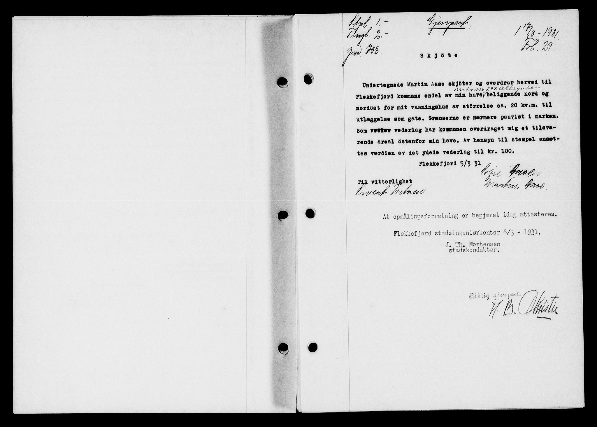 Flekkefjord sorenskriveri, SAK/1221-0001/G/Gb/Gba/L0046: Pantebok nr. 44, 1930-1931, Tingl.dato: 17.03.1931