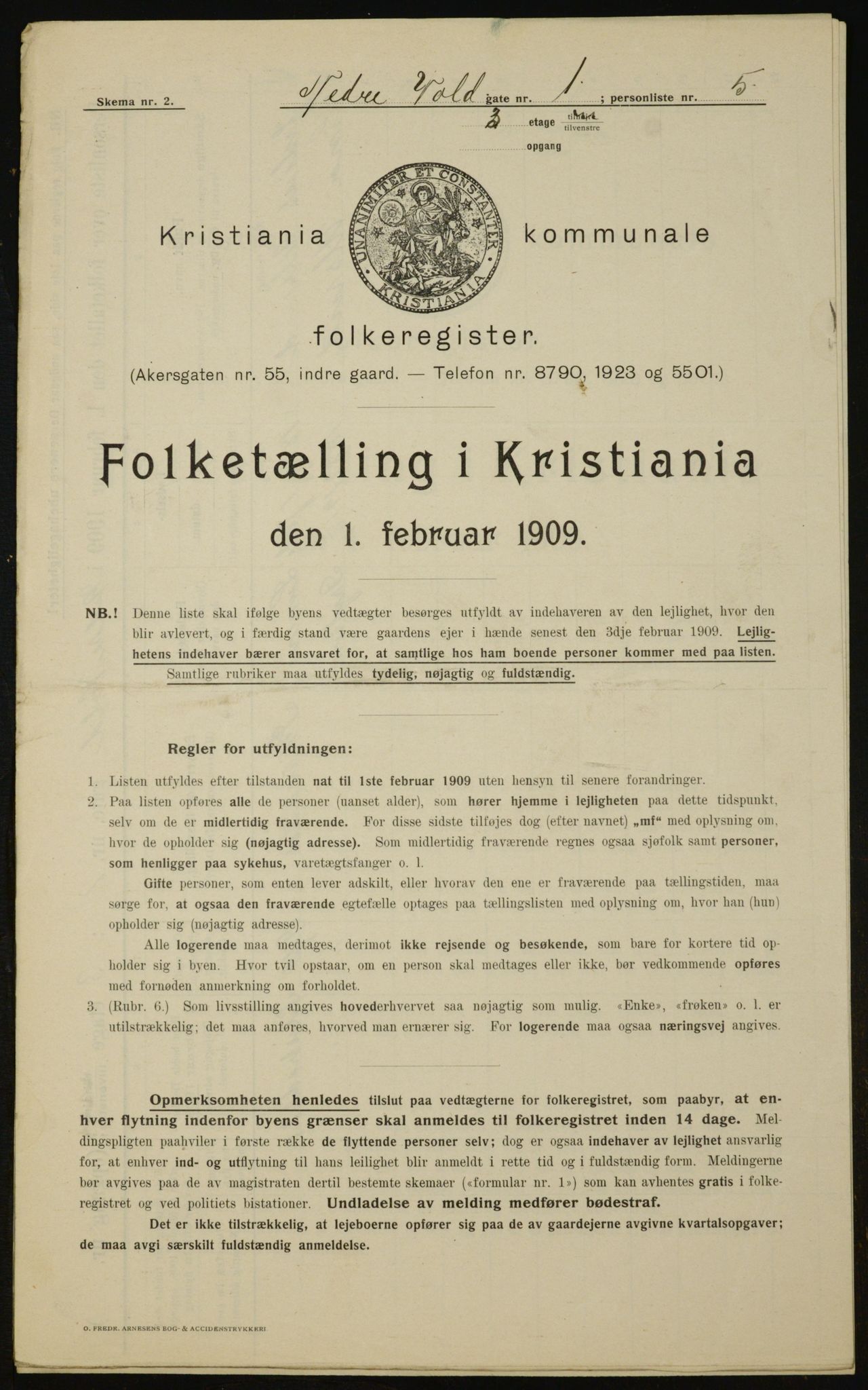 OBA, Kommunal folketelling 1.2.1909 for Kristiania kjøpstad, 1909, s. 63063