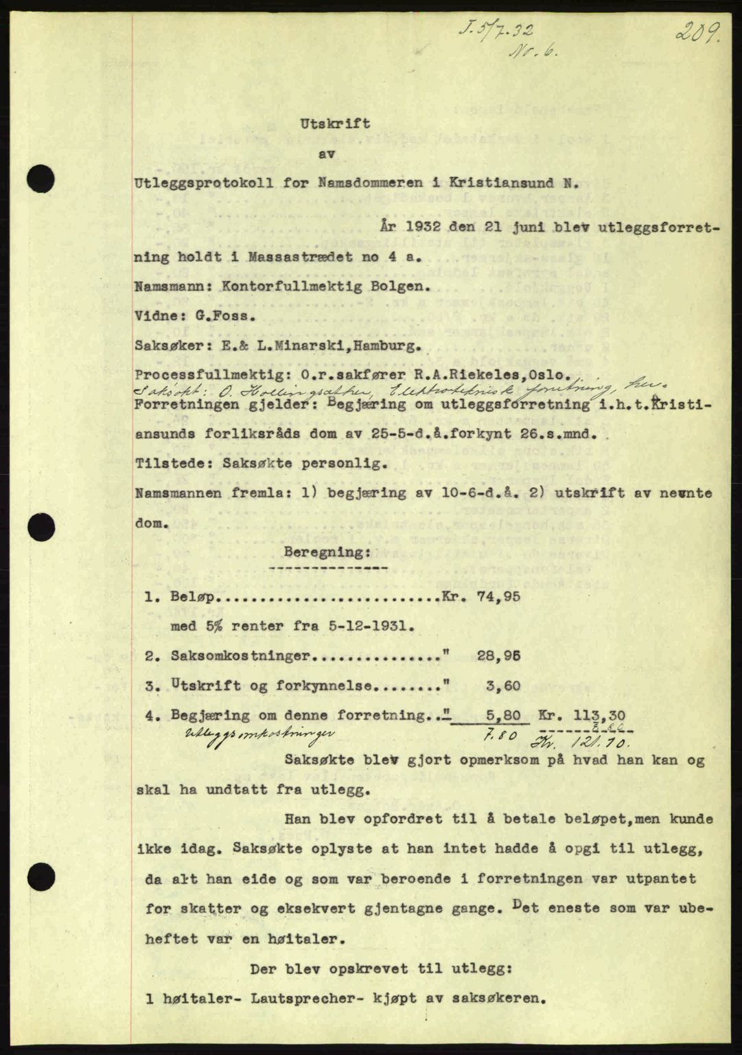 Kristiansund byfogd, SAT/A-4587/A/27: Pantebok nr. 26, 1931-1933, Tingl.dato: 05.07.1932
